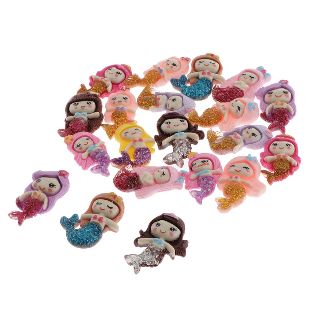 20 Pieces Cartoon Mermaid Resin Flatback Button Bead Embellishment Craft