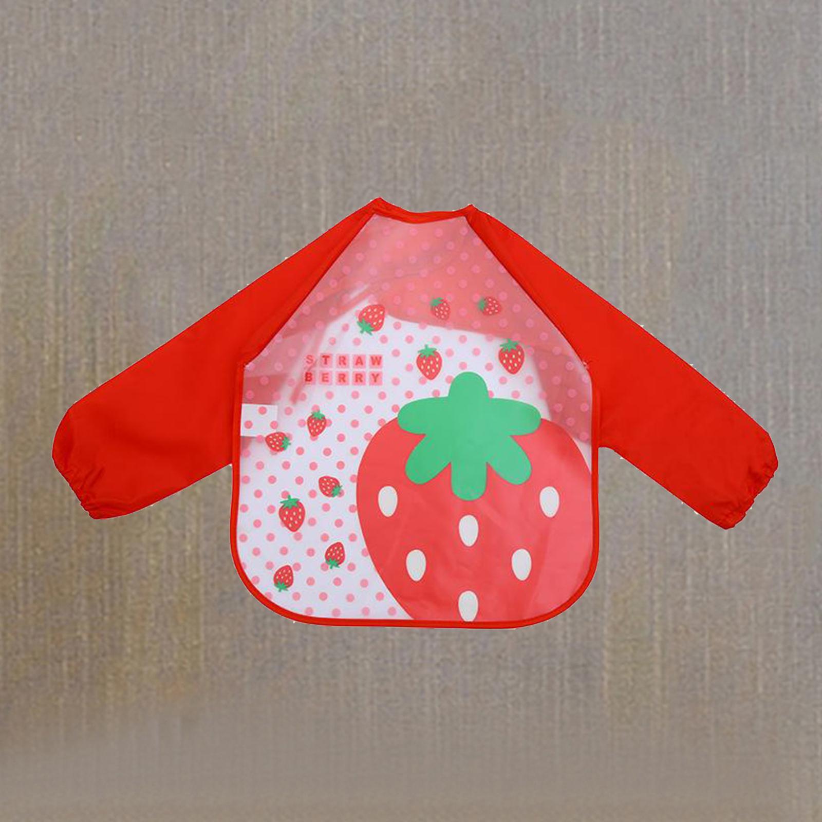 Kids Drawing Painting Apron Smock Craft Baby Bib Waterproof Red Strawberry