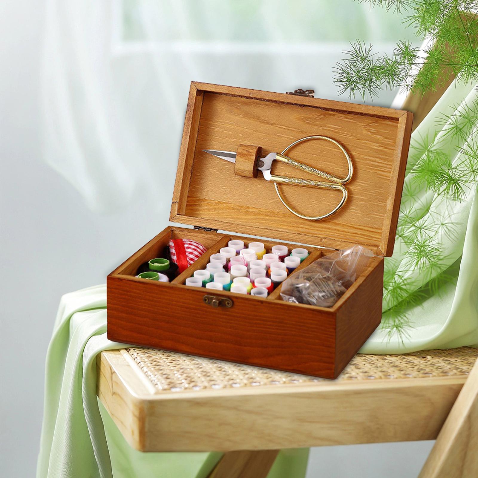 Wooden Sewing Box Empty Box Travel Diy Needlework Wood Sewing Basket