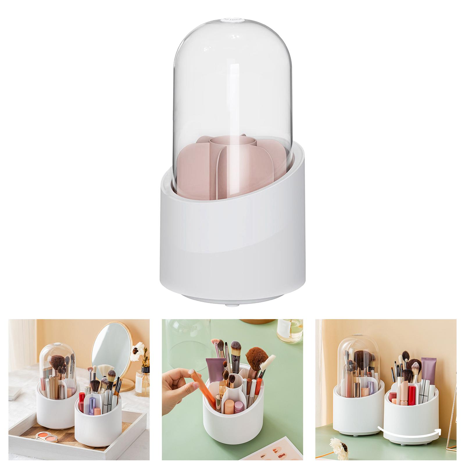 360 Degree Rotating Makeup Brush Holder Lipsticks Cosmetic   Pink with Lid
