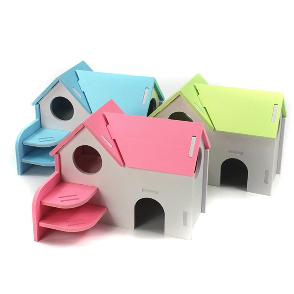 Hamster Mouse Hideout House Wooden Living Hut Exercise Funny Nest Toy Blue