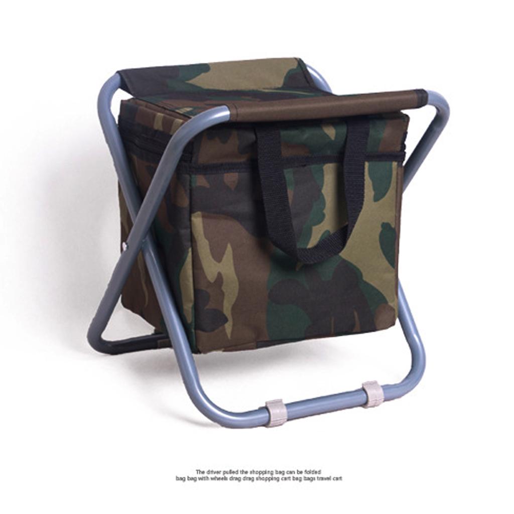 Folding Camping Stool Camping Seat Backpack with Cooler Bag Camouflage