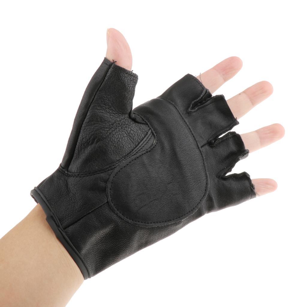 Mens Outdoor Black Soft Leather Driving Motorcycle Biker Fingerless Gloves