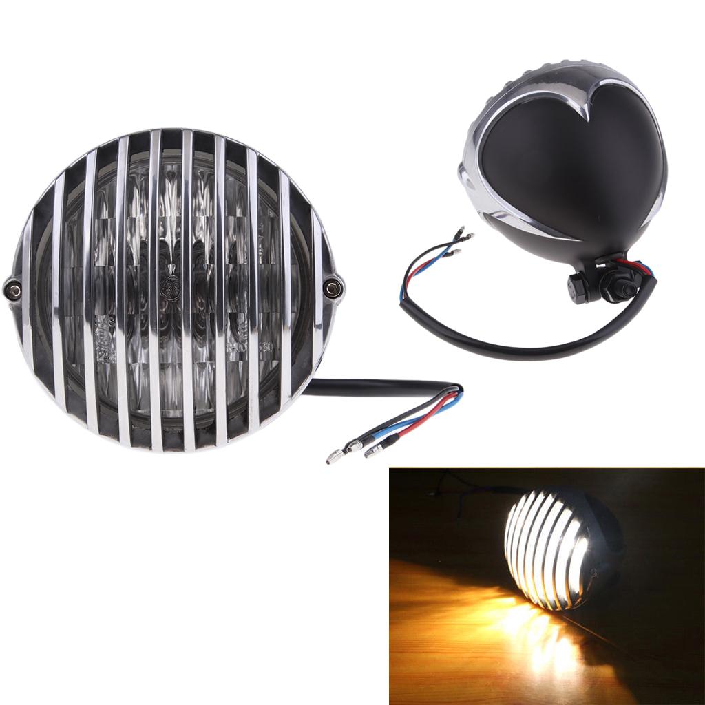 Grill Motorcycle Headlight for Harley Chopper Bobber Cafe Racer Black