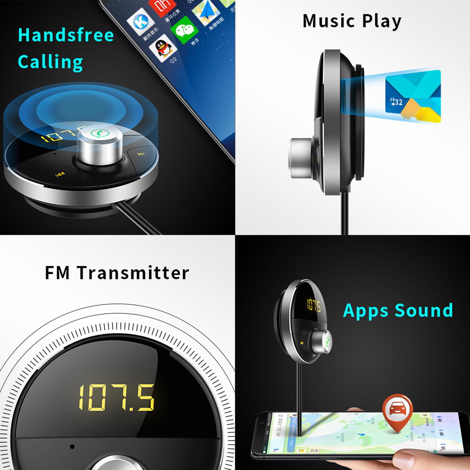 Car MP3 Player Wireless Bluetooth 4.1 FM Radio Transmitter Kit Grey