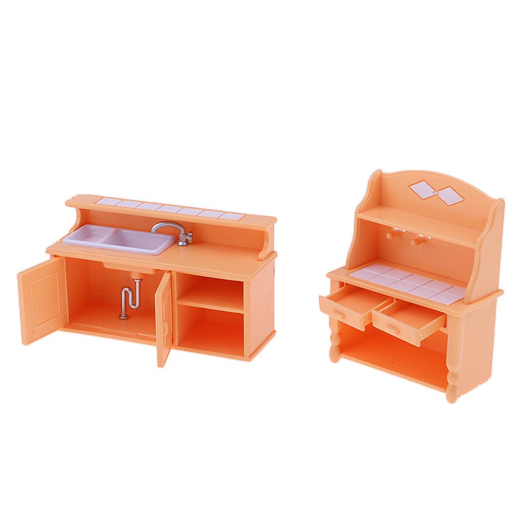 1/12 Scale Dollhouse Miniature Furniture Plastic Delxue Kitchen Set Orange