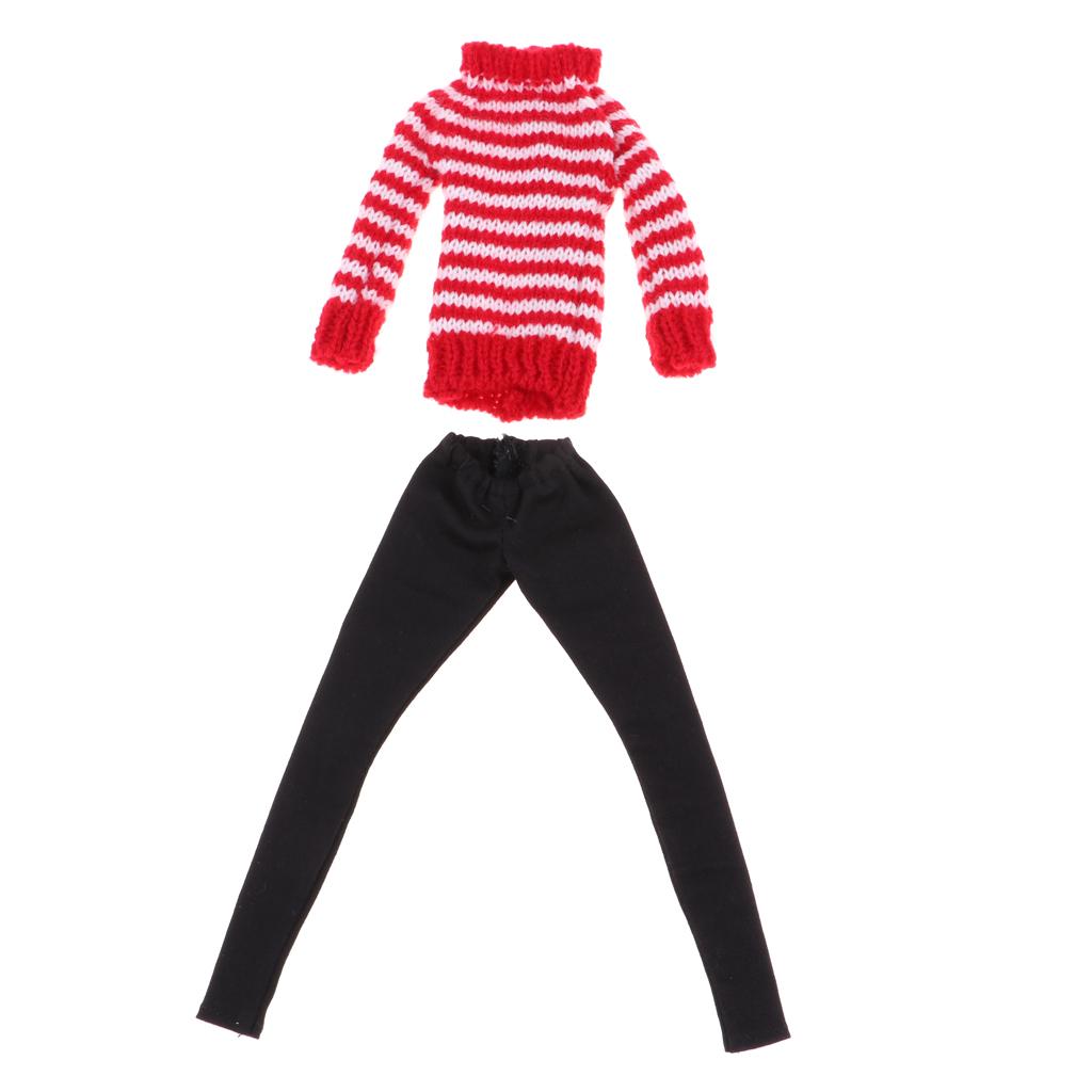 Handmade Winter Costume Sweater Pants Trouser For 12inch Girl Dolls Red