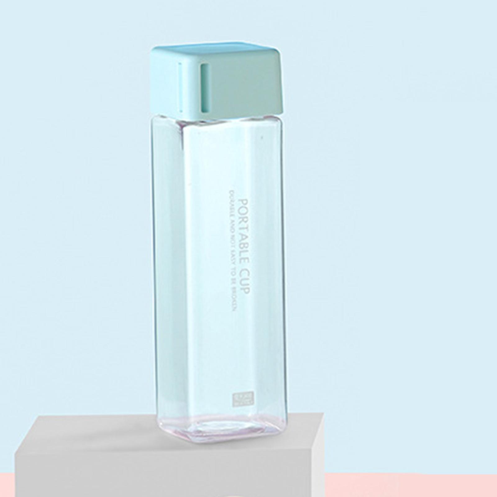 Square Transparent Water Bottle 480ml Milk Fruit Water Cup Leakproof Blue
