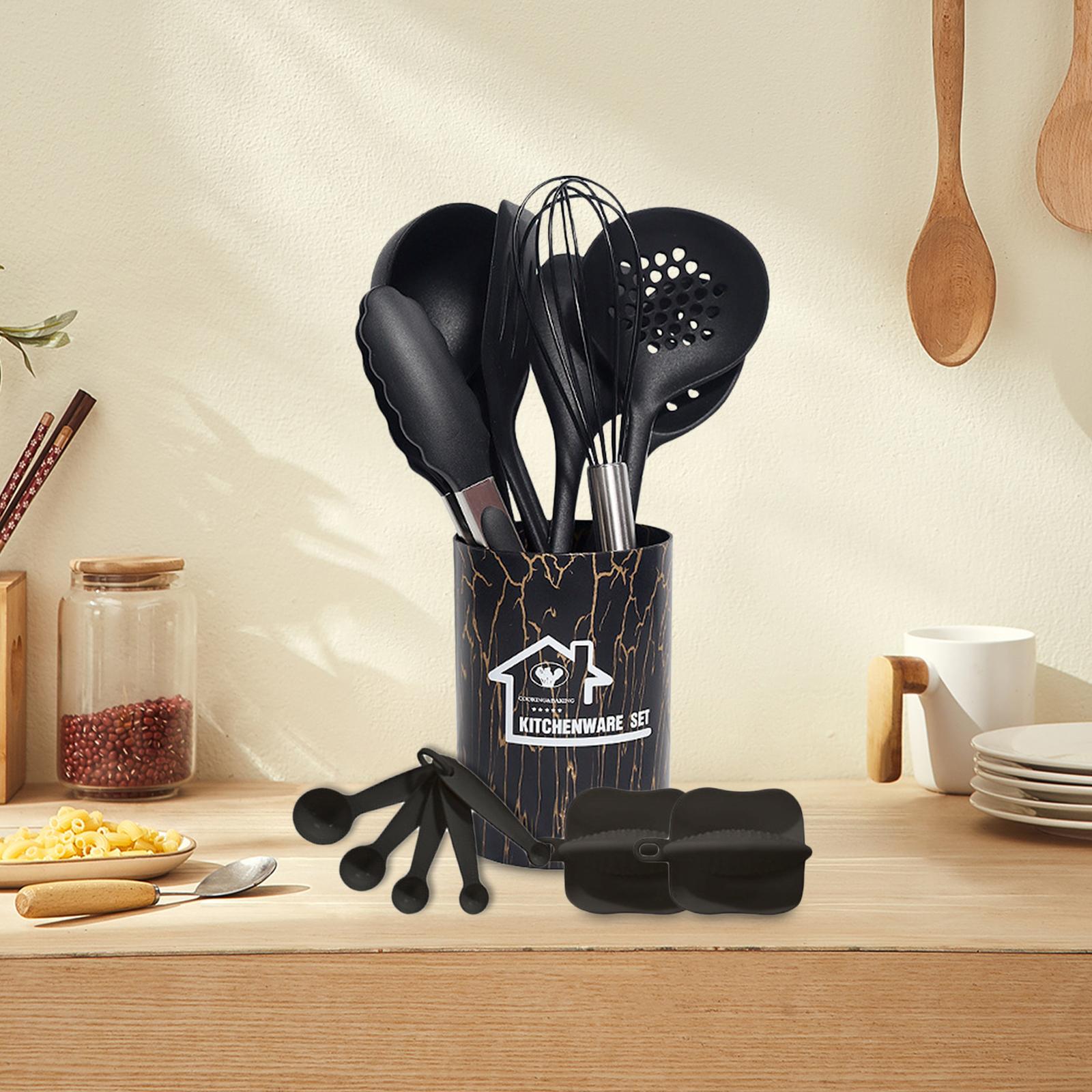 18Pcs Silicone Kitchen Cooking Utensils Nonstick for Professionals Beginners Black