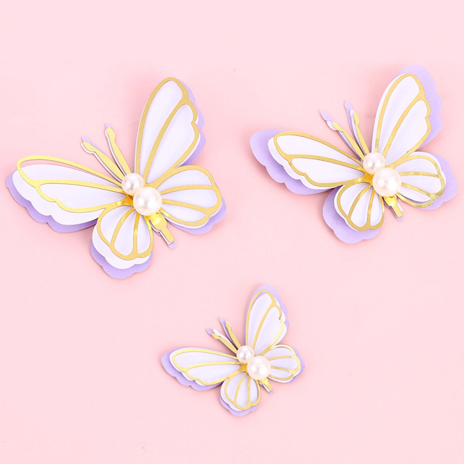 3 Pieces Butterfly Cake Toppers Wedding Small Happy Birthday Cupcakes Toppers purple