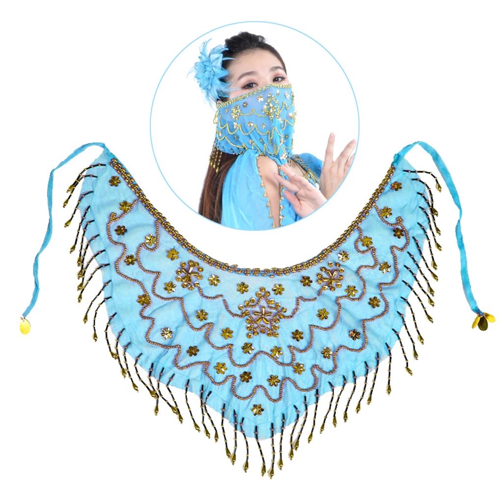 Women's Belly Dance Tribal Face Veil Blue