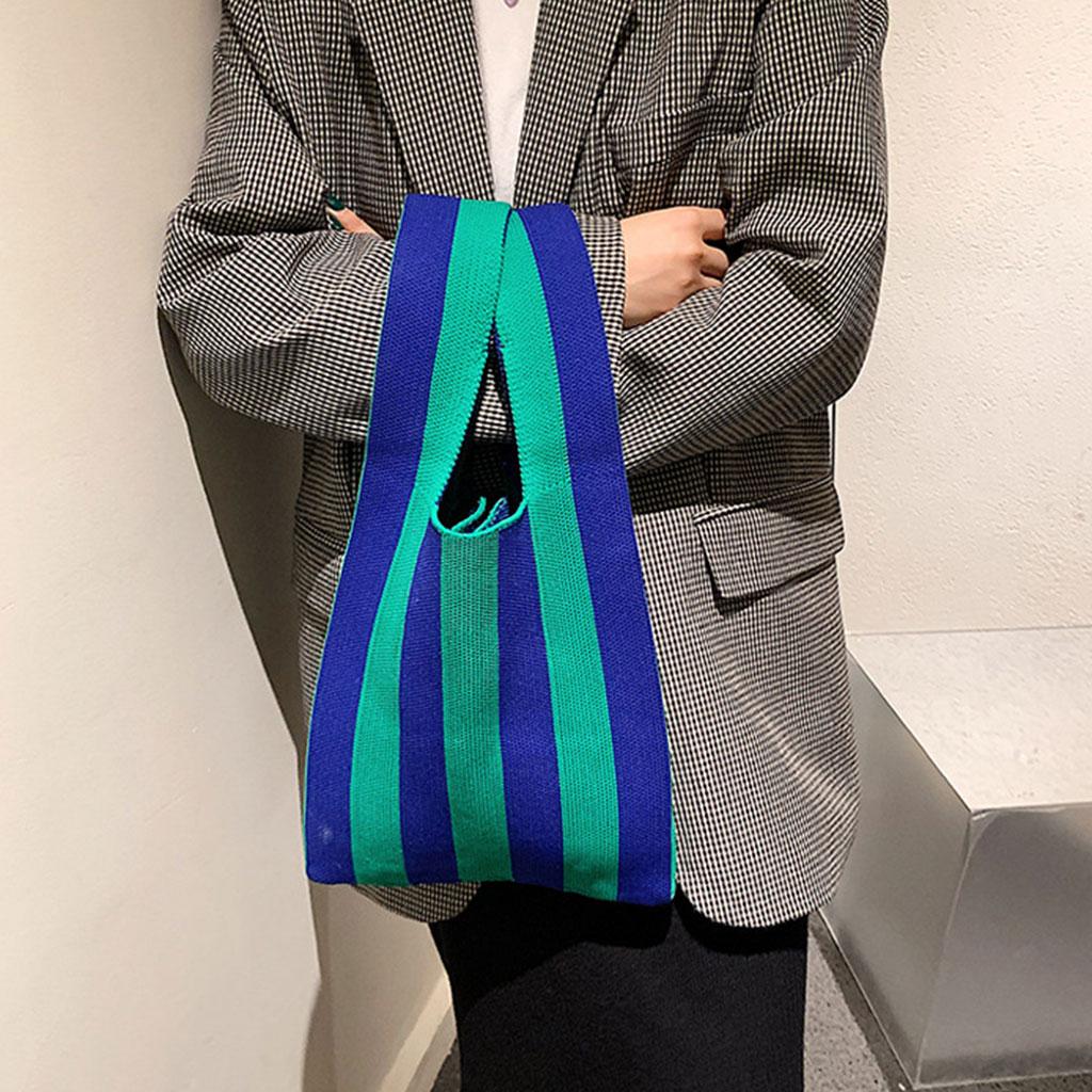 Stripe Pattern Lady Shoulder Bag Hand Bag Women Totes Green Blue