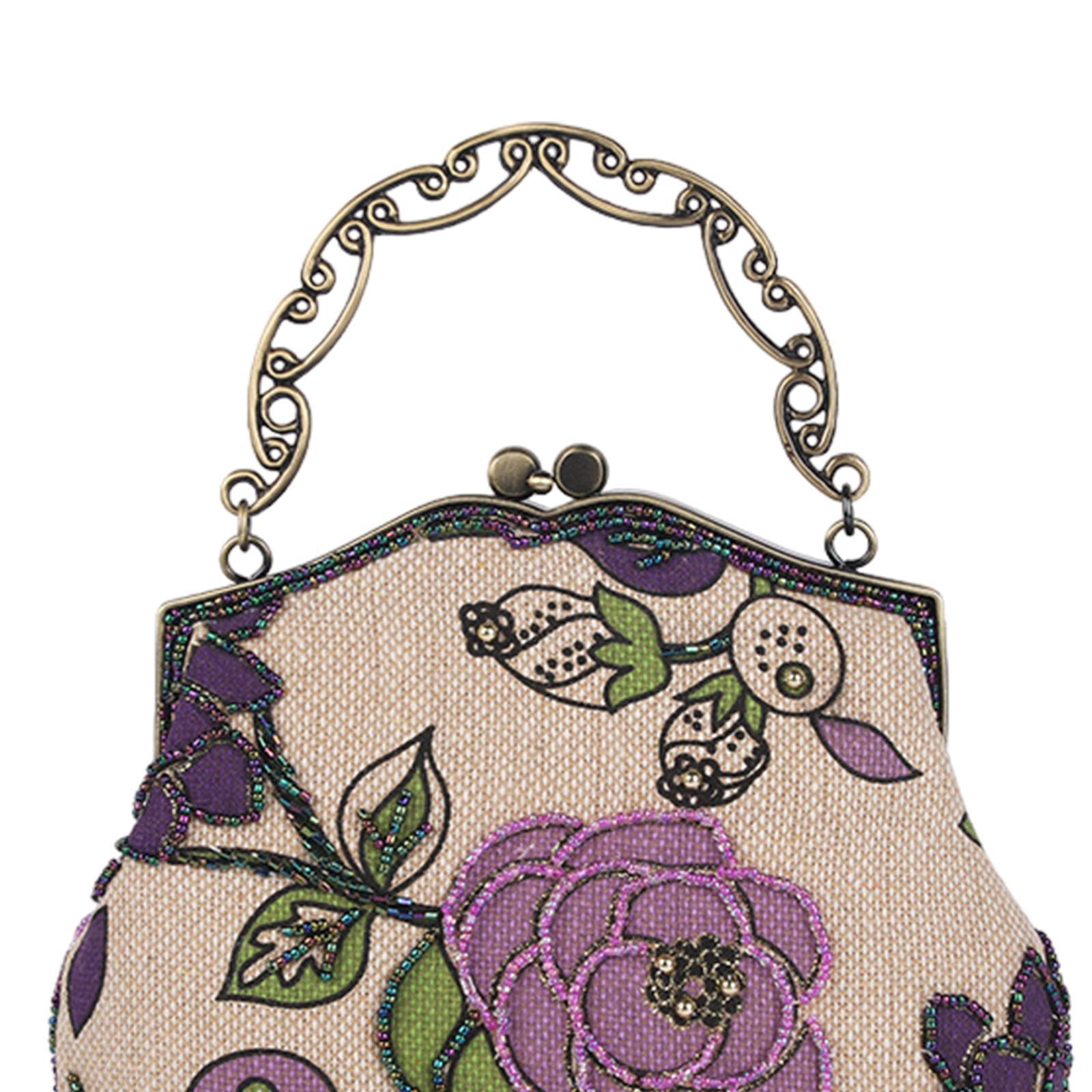 Handmade Bead Embroidery Bag Female for Thanksgiving Commuting Birthday Gift Purple