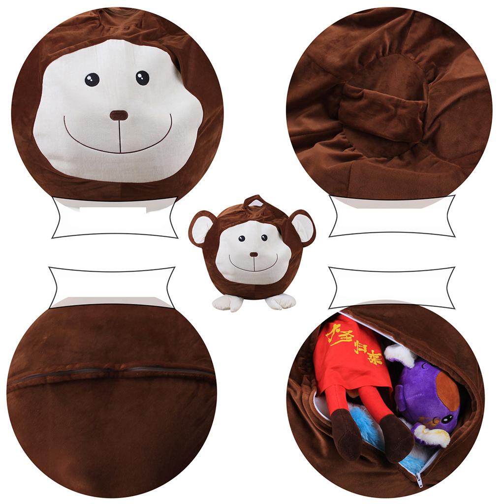 Animal Shape Kids Stuffed Animal Toy Storage Bean Bag Cover Monkey