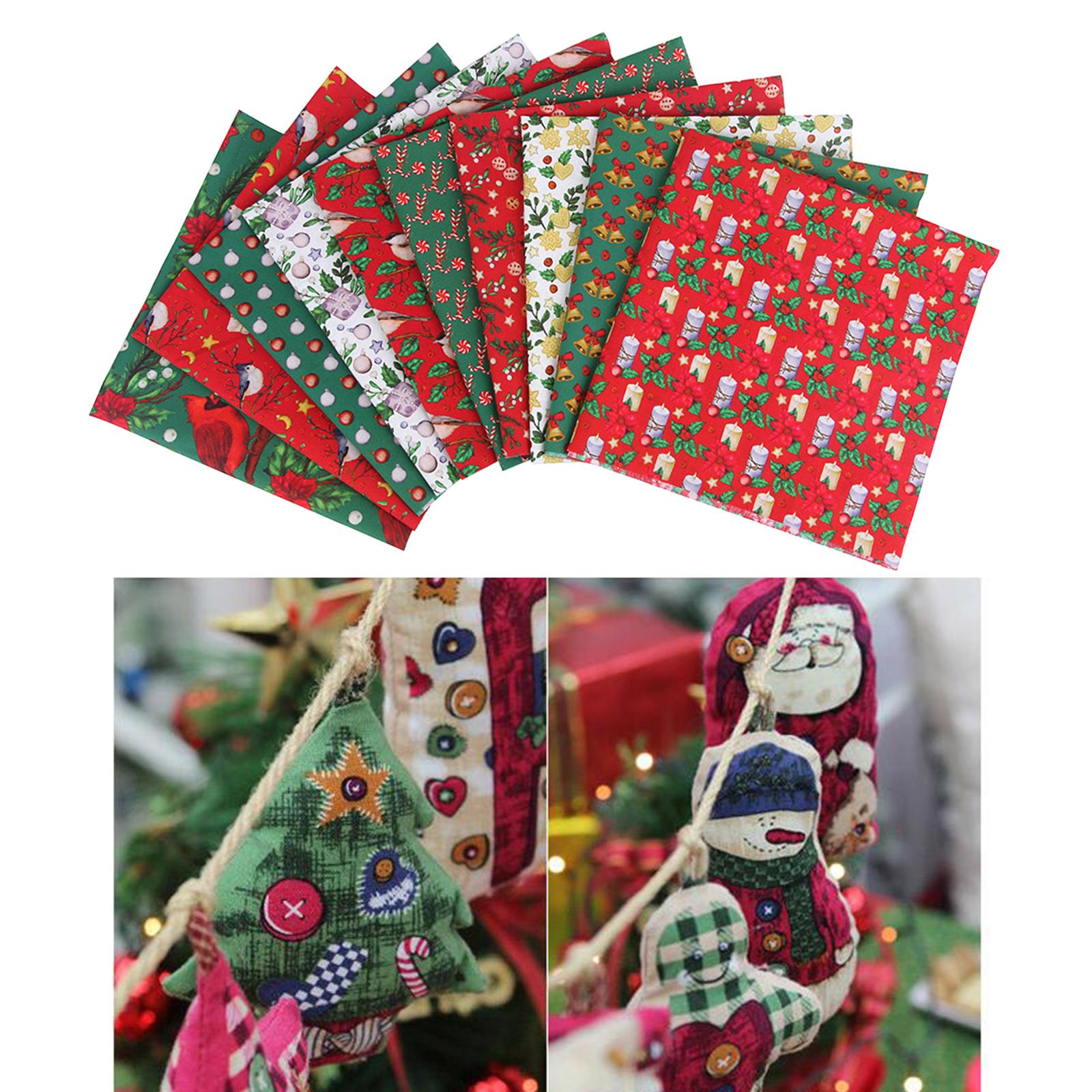 CHRISTMAS QUILTING FABRIC COTTON 10 PIECES BUNDLE SQUARES FOR SEWING CRAFT