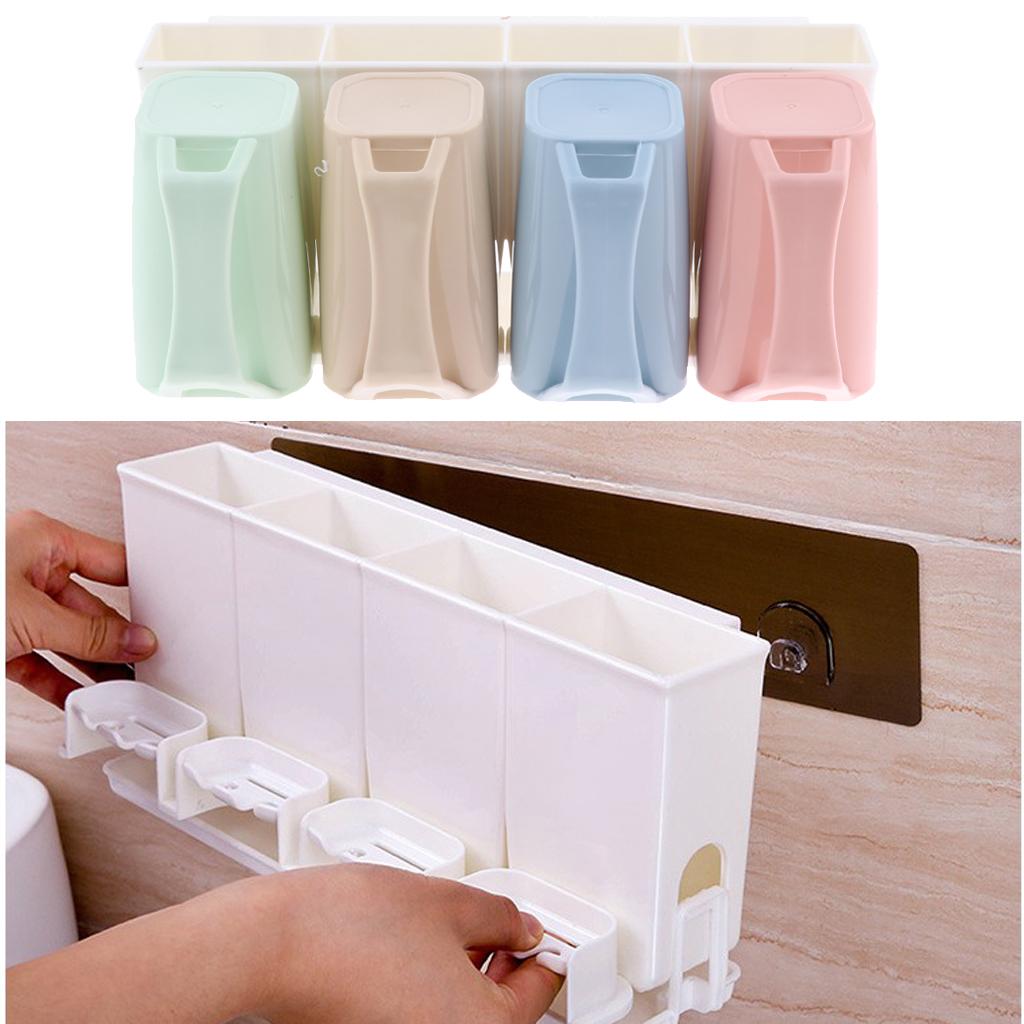 Bathroom Toothbrush Holder Cosmetic Makeup Comb Brush Organizer Box Set with 4pcs Cups for Family Use