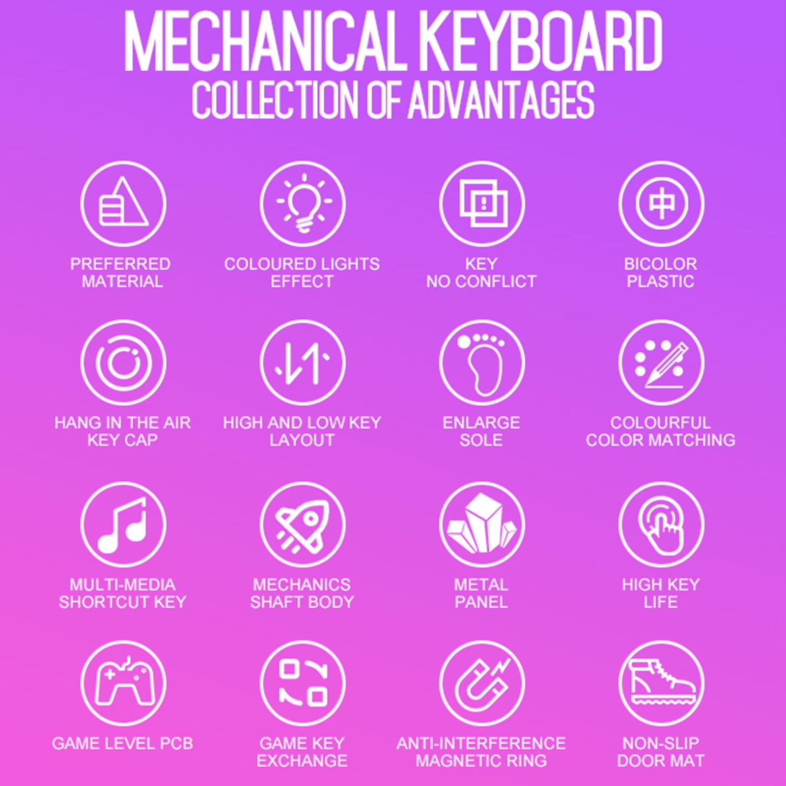 87 Keys Gaming Mechanical Keyboard Wired Rainbow Backlit Durable Non Slip A