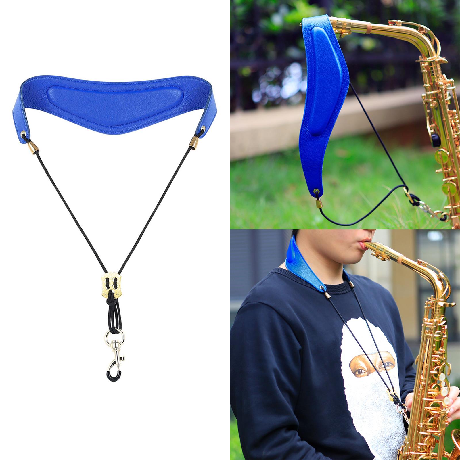 Metal Buckle Leather Saxophone Strap Adjustable Neck Strap Belt Soft Blue