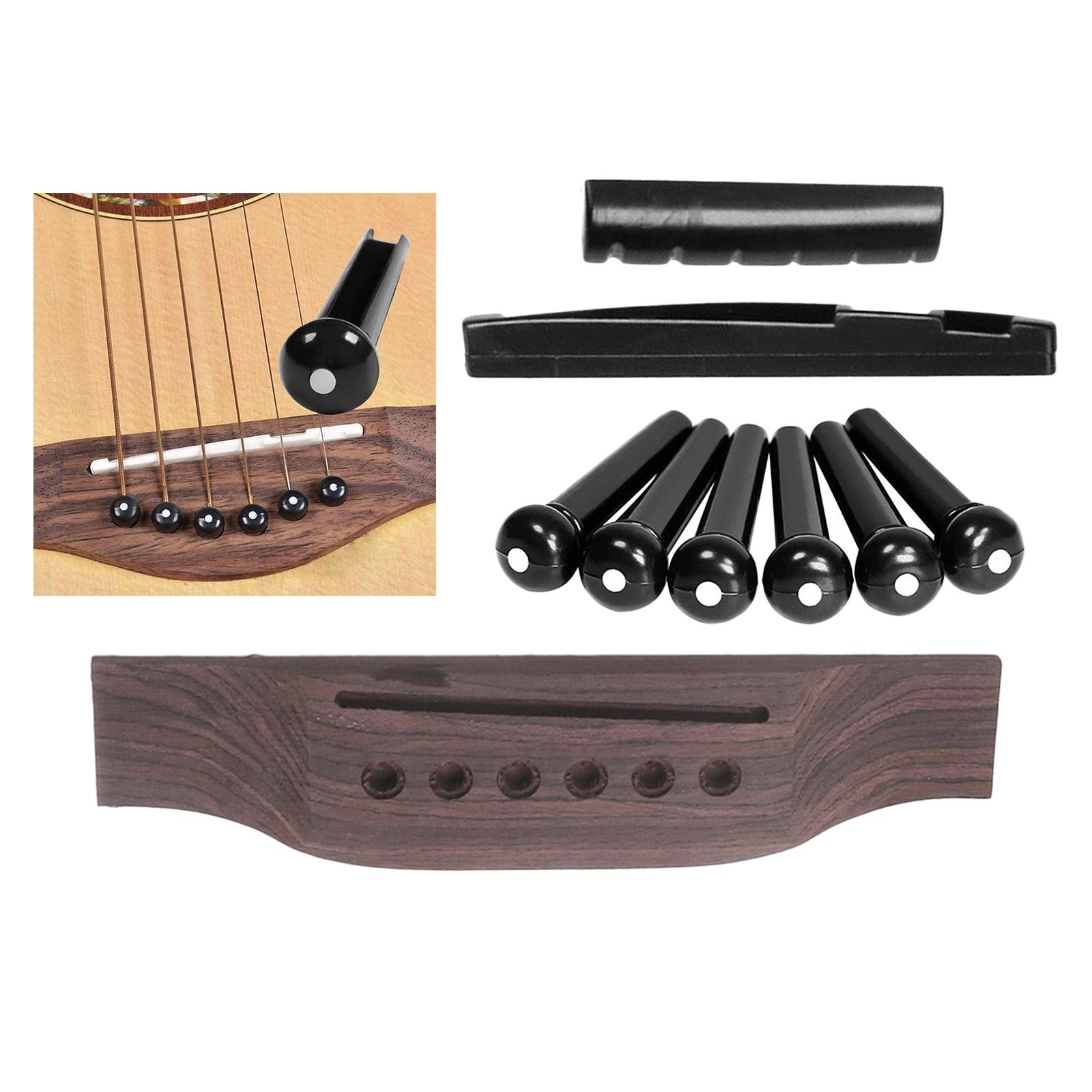 2xAcoustic Guitar Repairing Kit Guitar Bridge with 6 Pins Pegs Nut Saddle