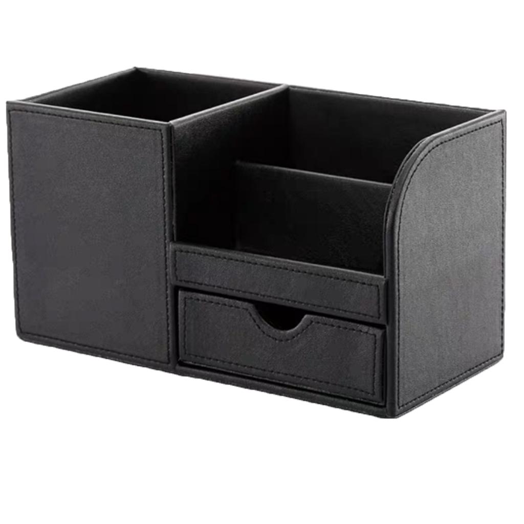 Multifunctional Storage Box Leather Pen Holder Black