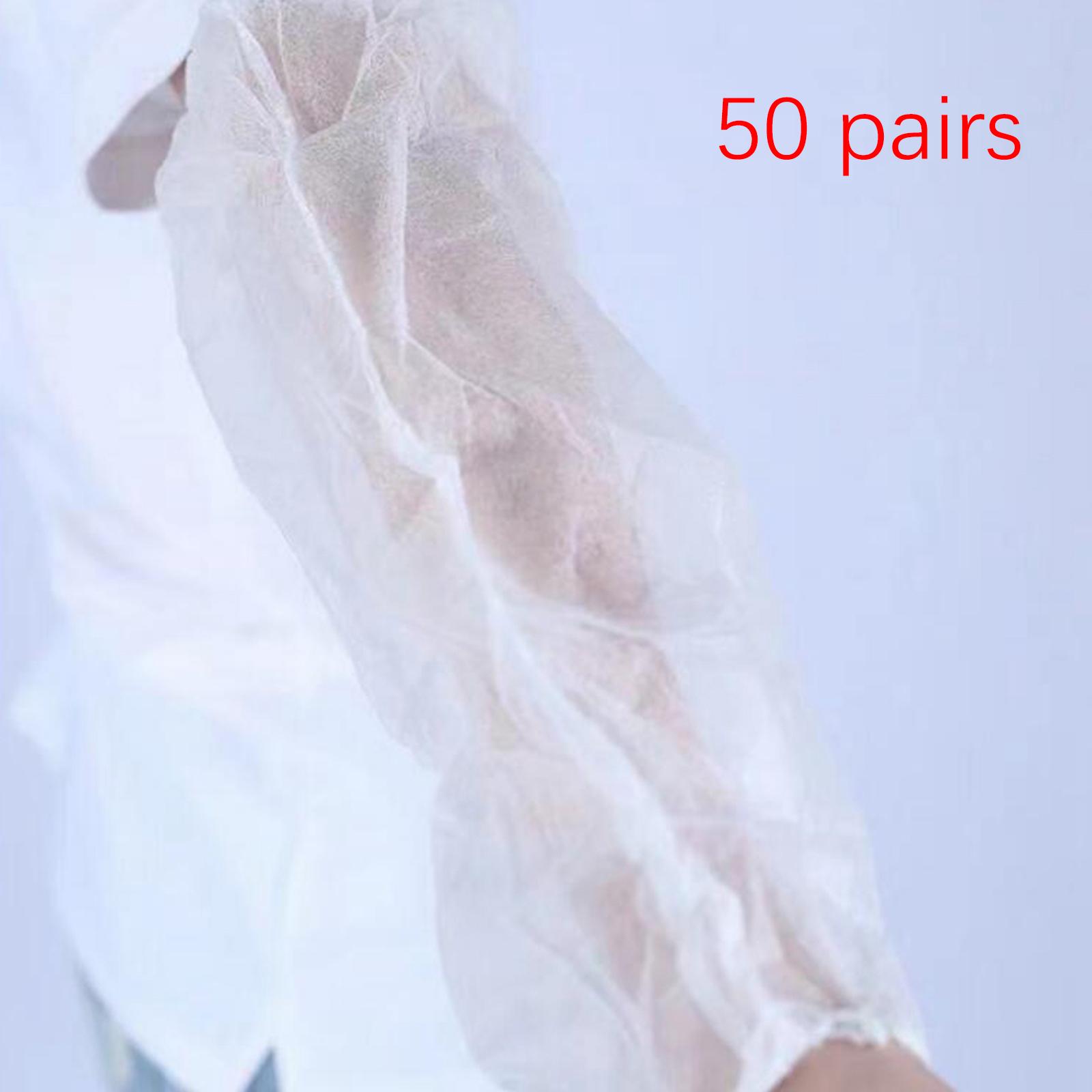 50 Pairs Disposable Oversleeves Arms Sleeves Non Woven Fabric Elastic Straps White
