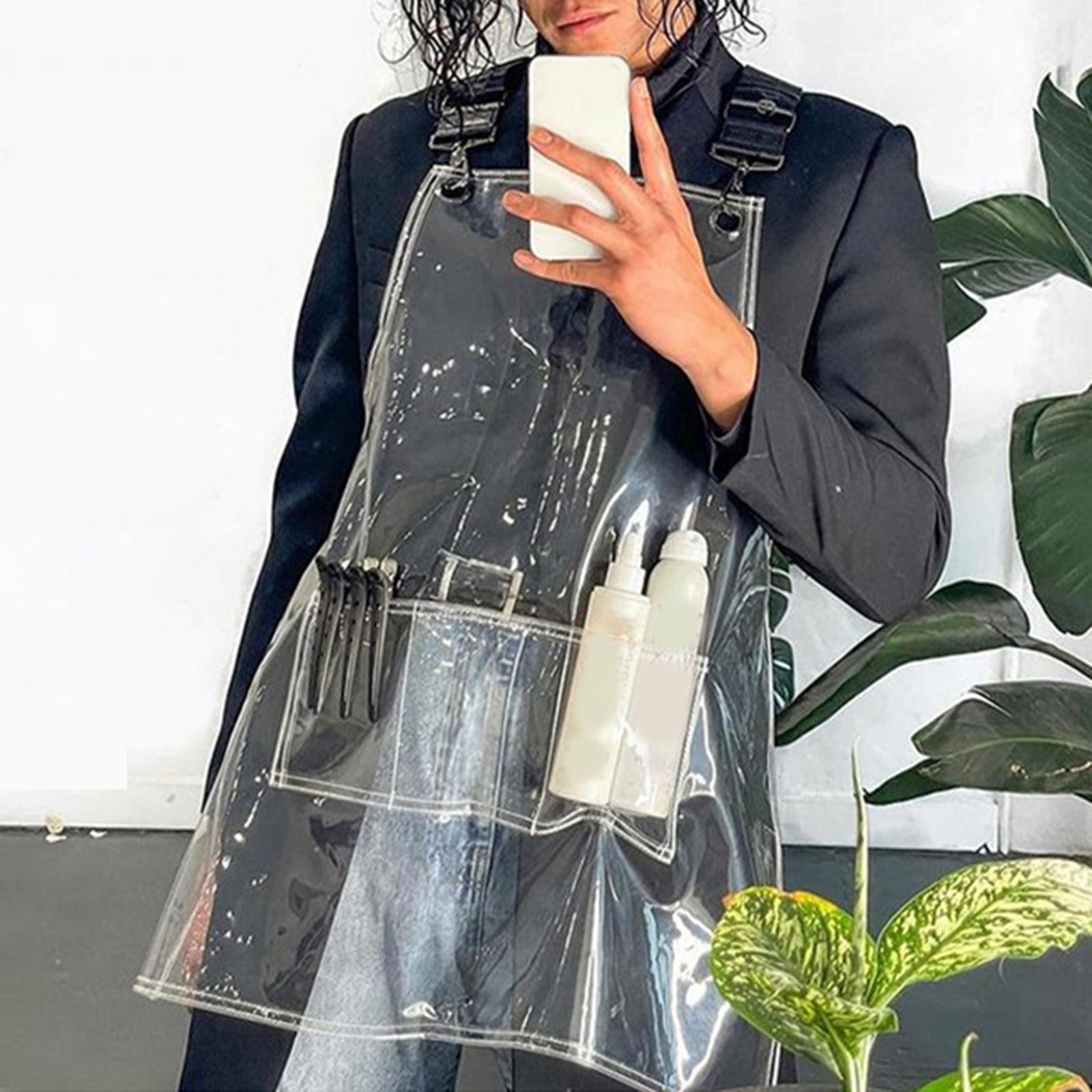 Transparent Waterproof Apron Adjustable Oil Resistant for Fish Cleaning black