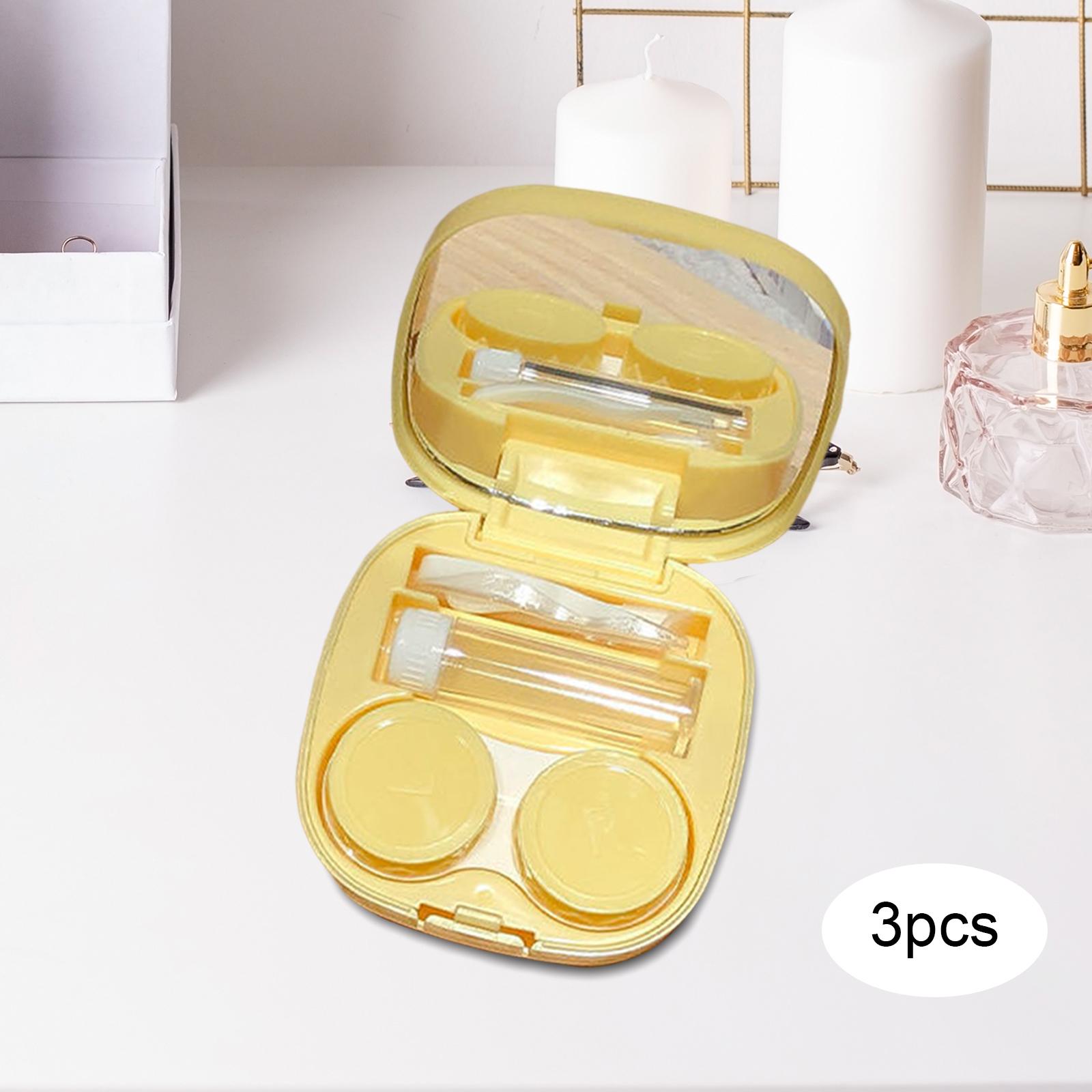 Pack of 3 Compact Contact Lens Case Kit with Mirror Durable Convenient Small Yellow
