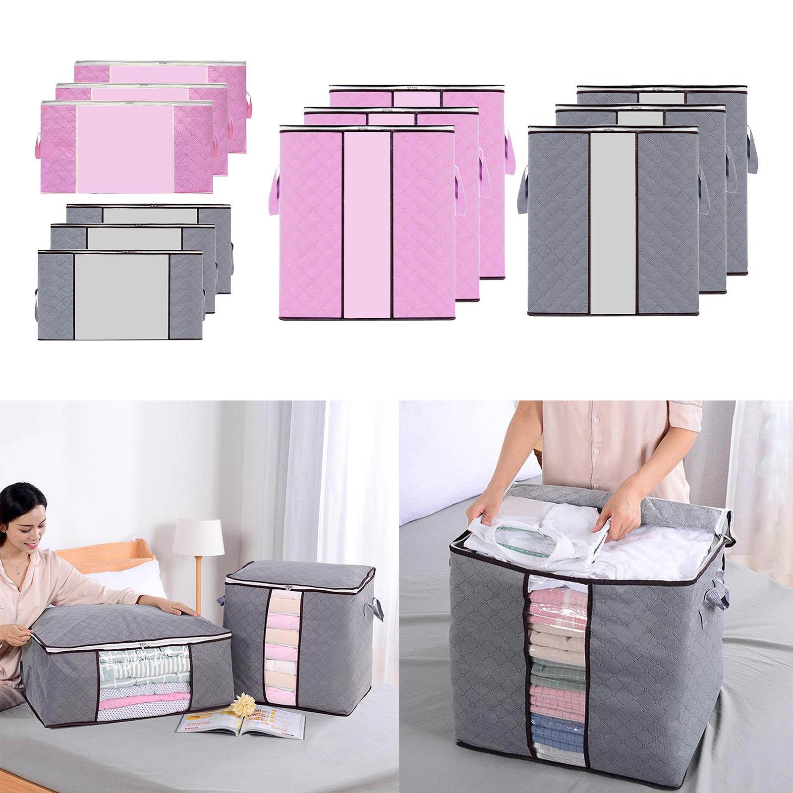 3PCS Foldable Storage Bag Organizers Clothes Quill Storage  Gray Horizontal