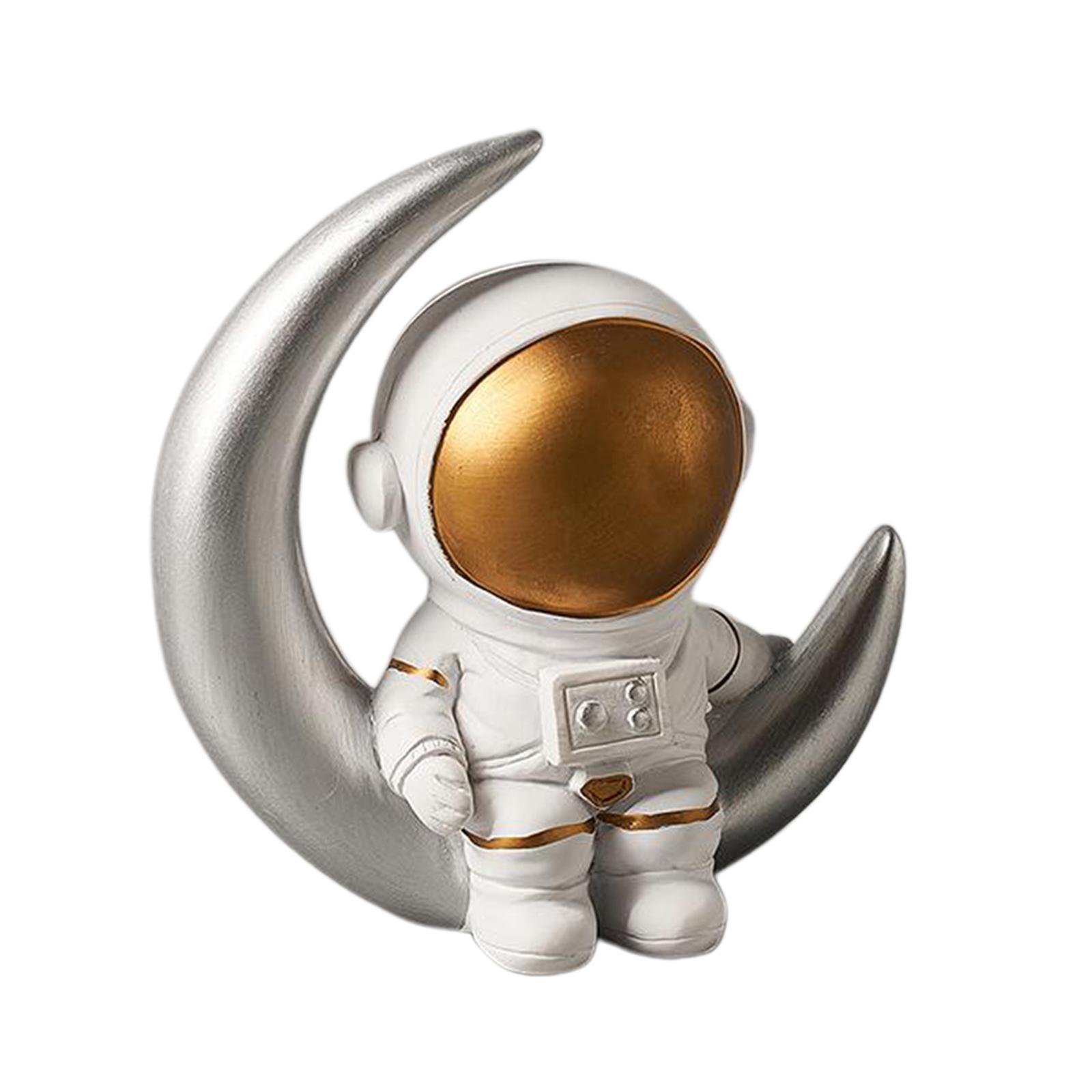 Astronaut Statue Figurine Sculpture Desktop Home Decor Sitting on the moon