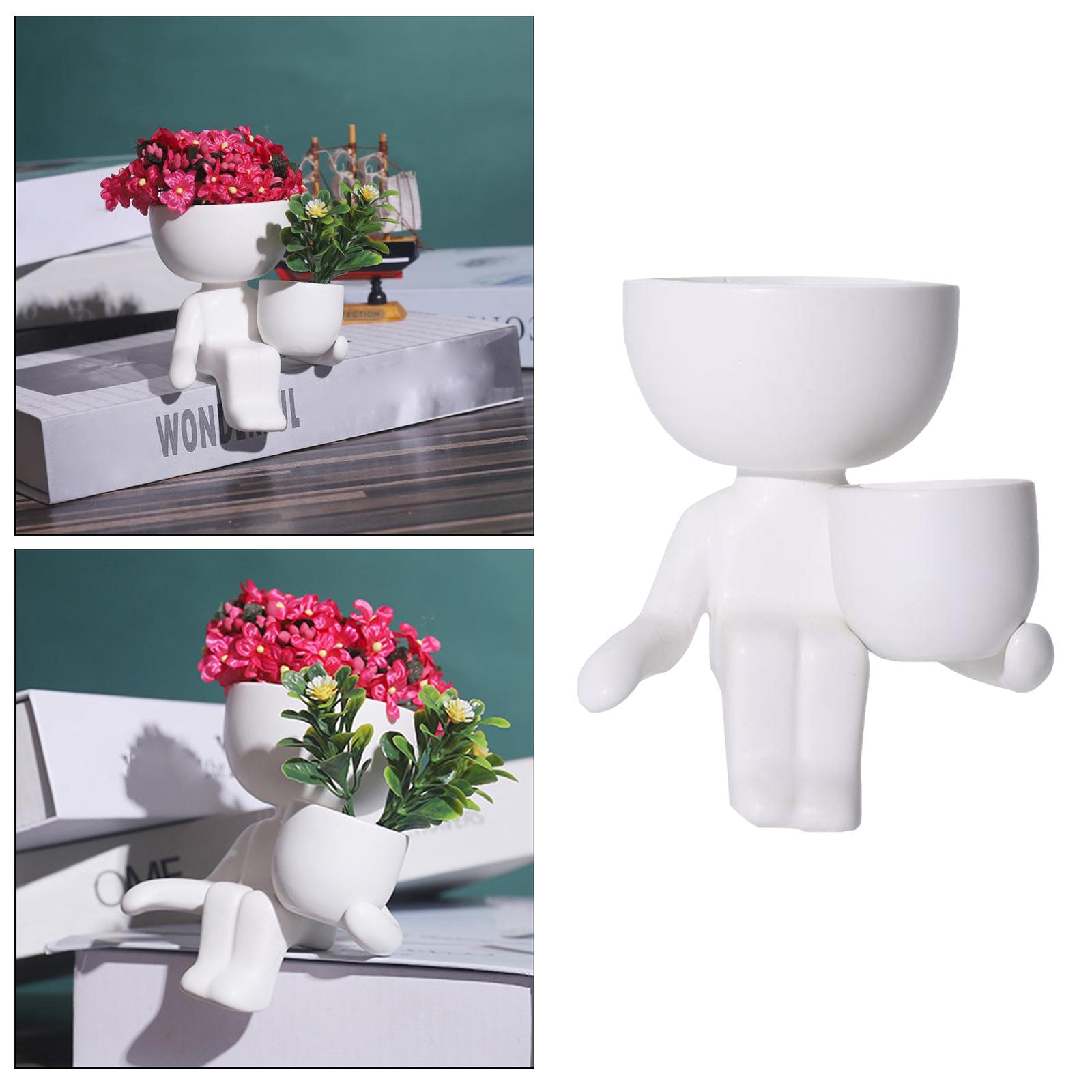 Ceramic Flower Pot Human Flower Vase Plant Pot Planter White 10x9x6cm