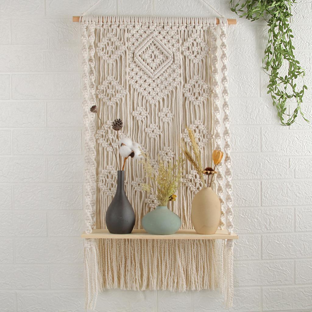 Beige Wall Hanging Shelf Restroom Kitchen Tapestry Books Flower Display Rack