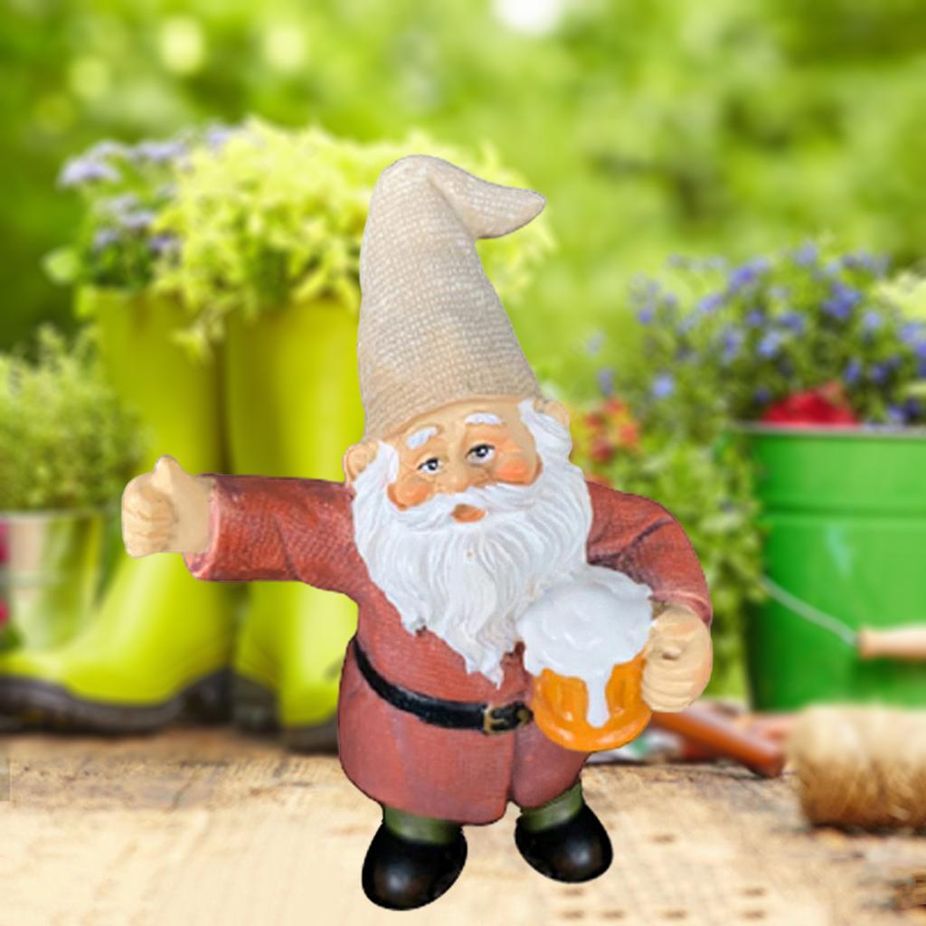 Garden Gnome Statue Outdoor Dwarf Figurine Decor Collectible Holding A Beer