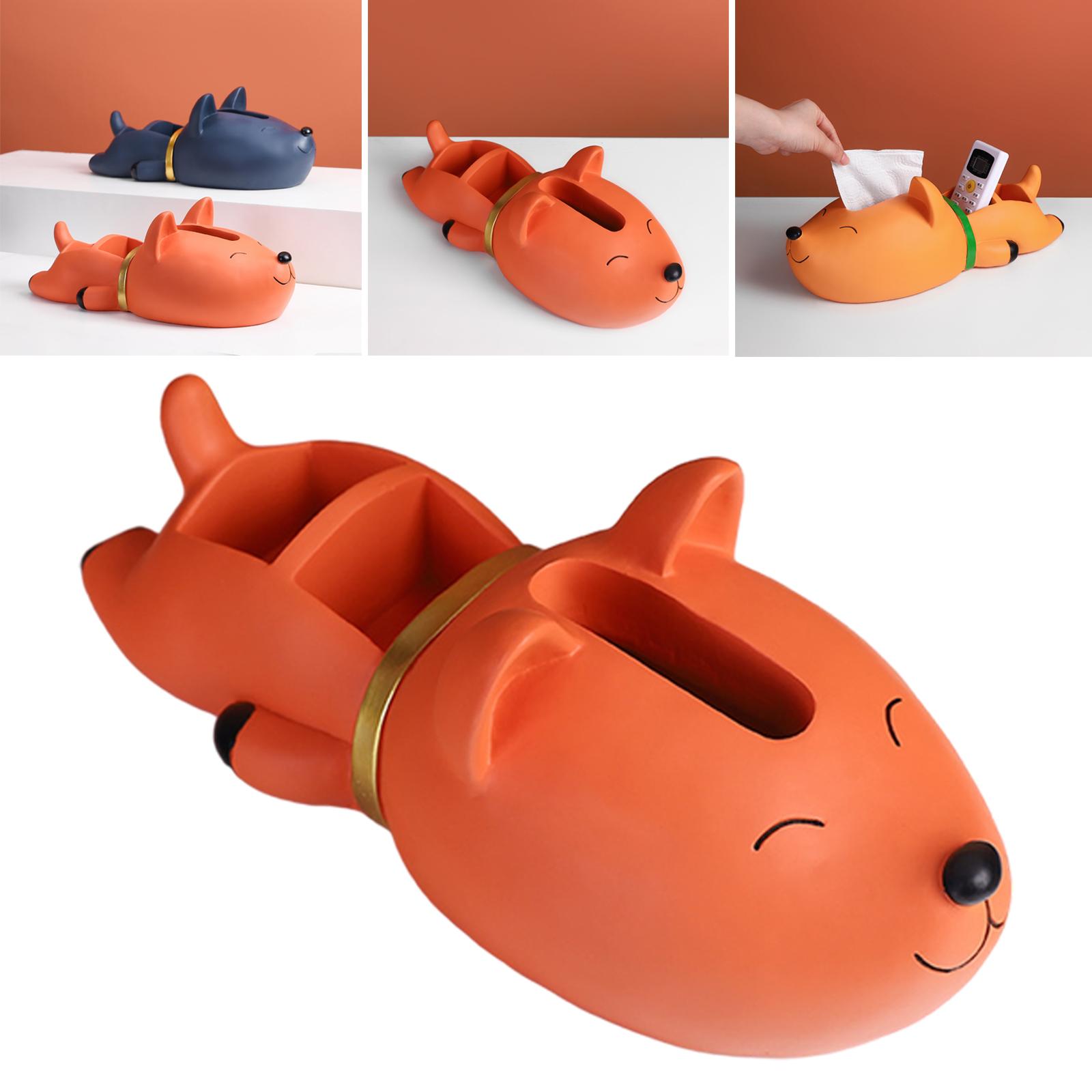 Tissue Box Dog Statue Napkin Holder Remote Control Storage Home Orange2