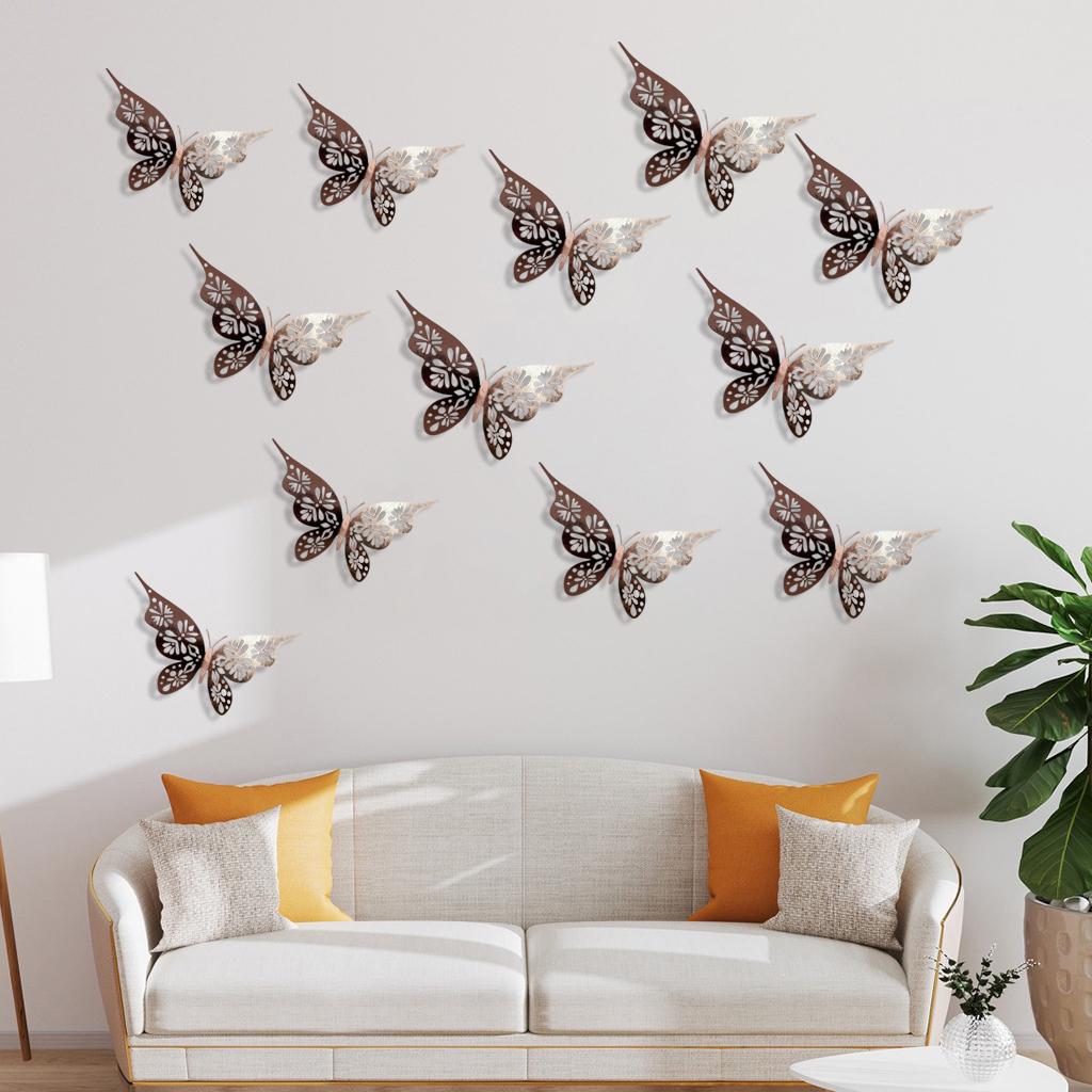 12Pcs Butterfly Wall Stickers Murals for Bedroom Bathroom Accent Rose Gold