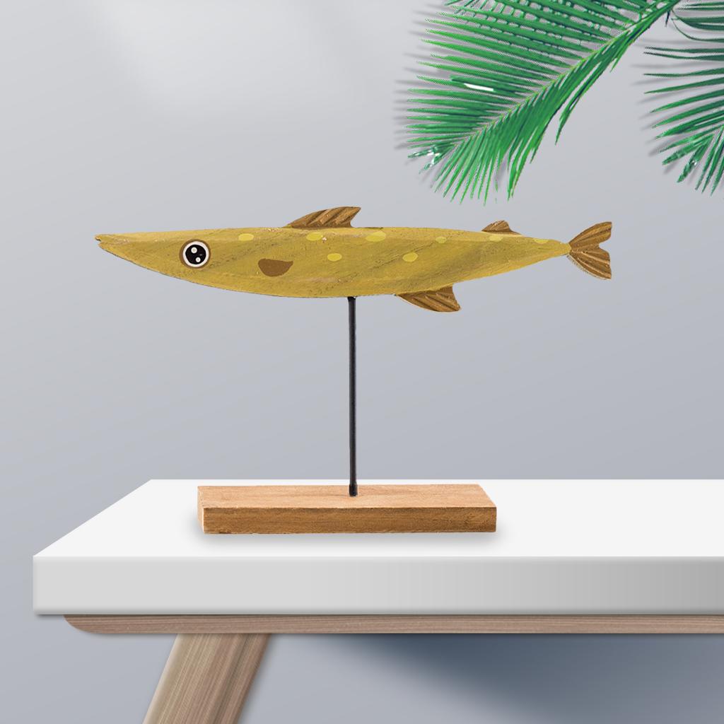 Wooden Fish Ornament Christmas Fish Shape Decor Ornament for Desktop Decor Yellow