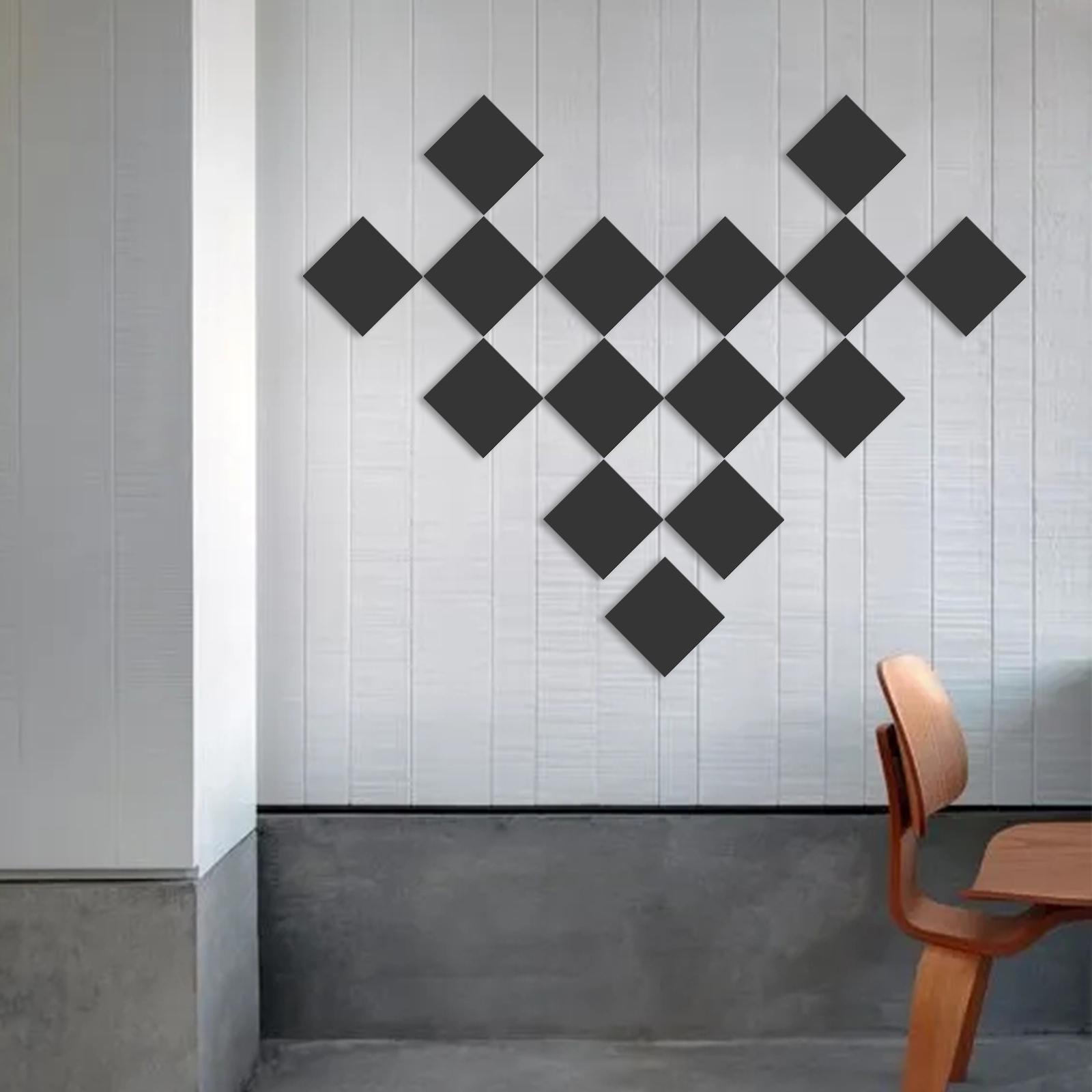 16Pcs Hexagon Acrylic Home Decor Wall Stickers Decal DIY Removable 3D Mirror 9cmx9cm Black Square 