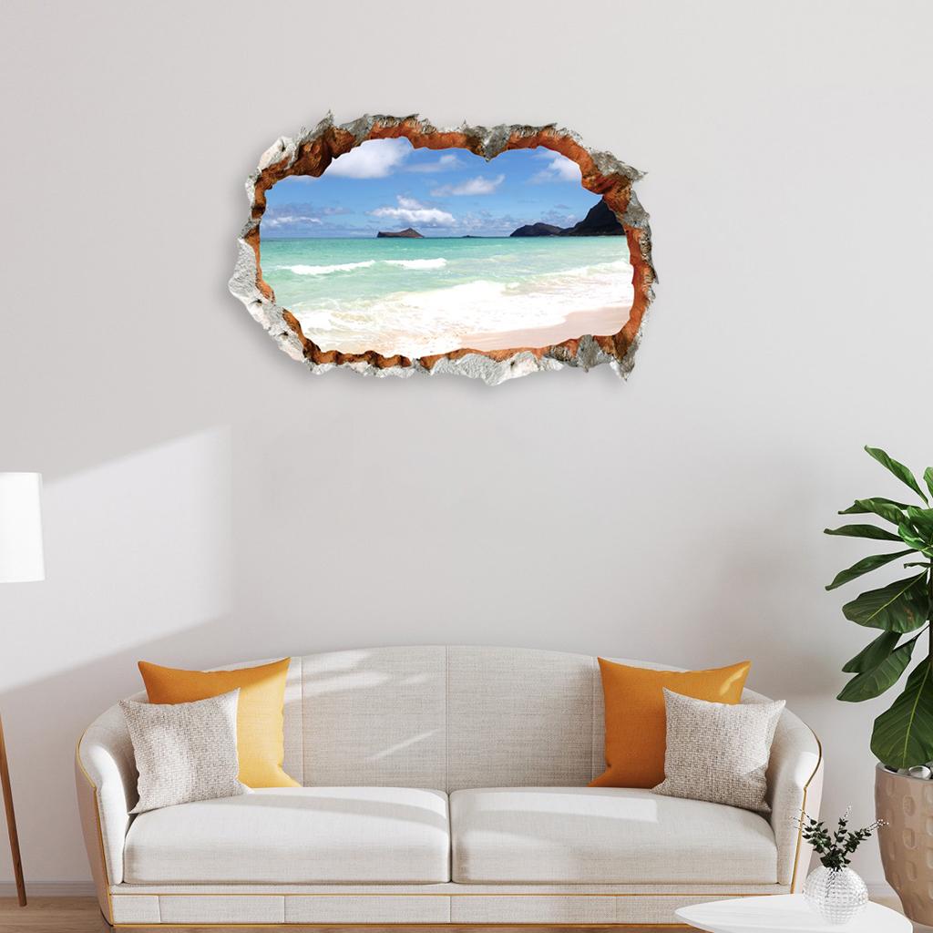 Break Hole Wall Stickers Ocean Beach Landscape Decorations FX64017