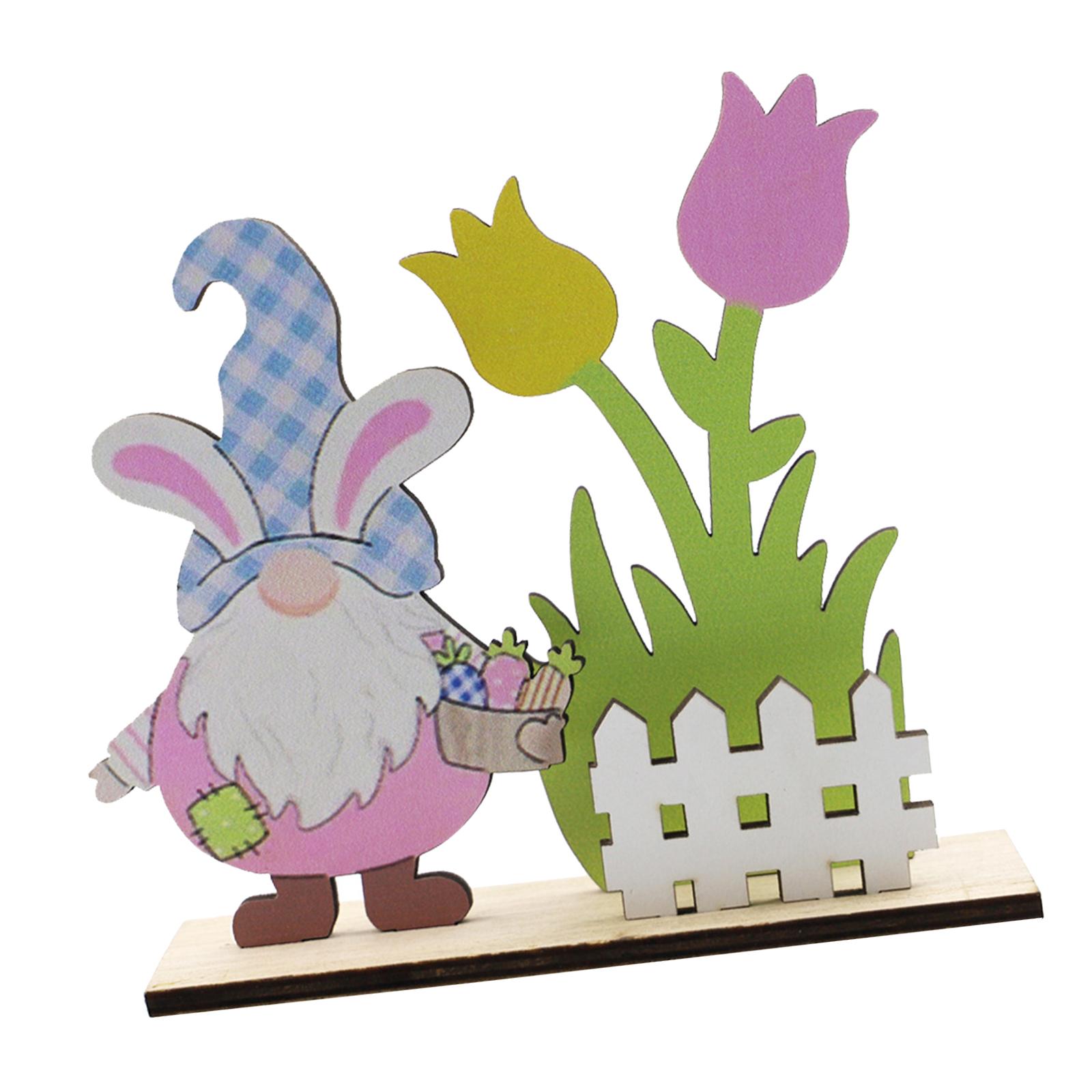 Easter Spring Wooden Ornament Desk Tabletop Figurine Toys Gnome Fence