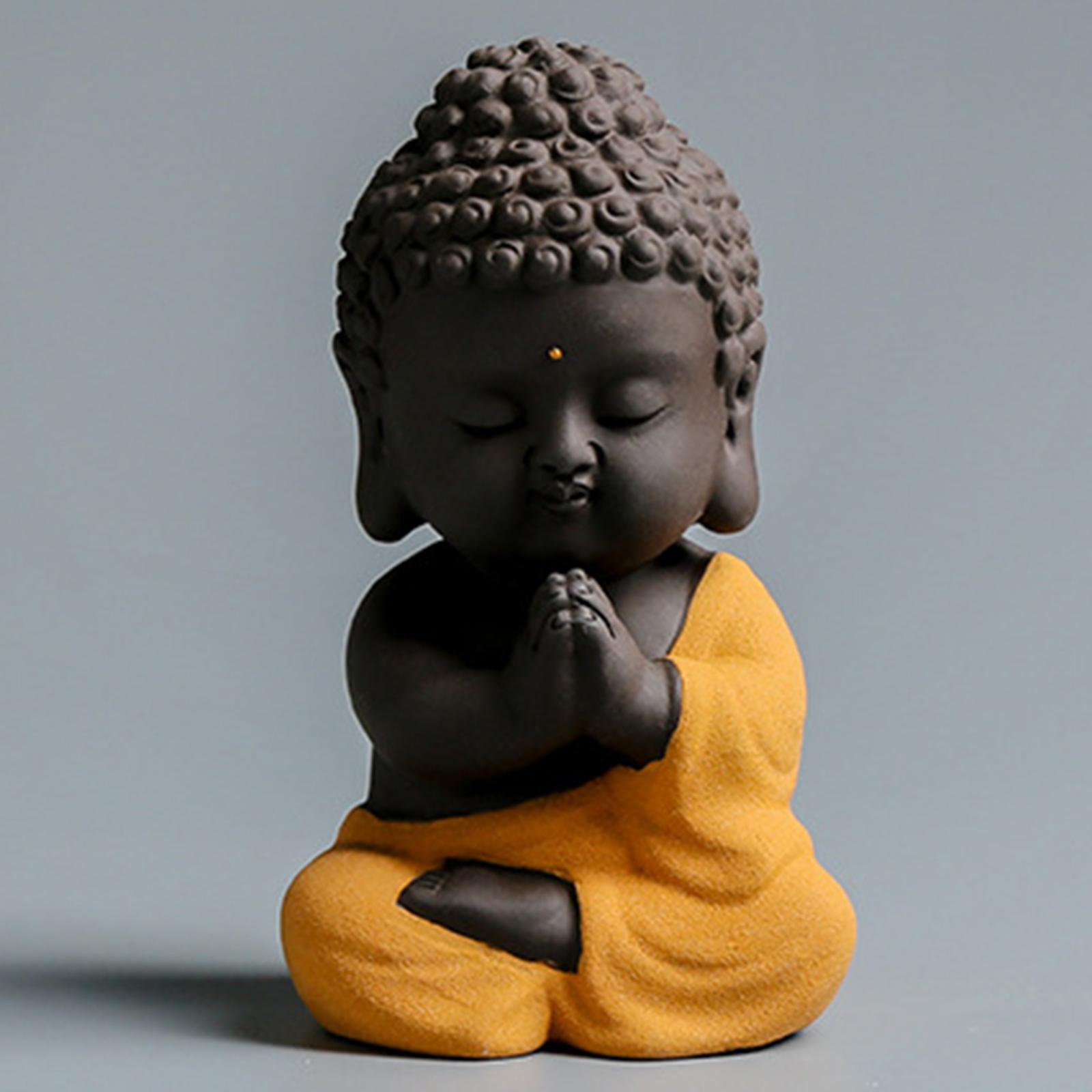 Small Buddha Tathagata Ceramic Figurine Ornament Adorable Tea Pet for Home Yellow