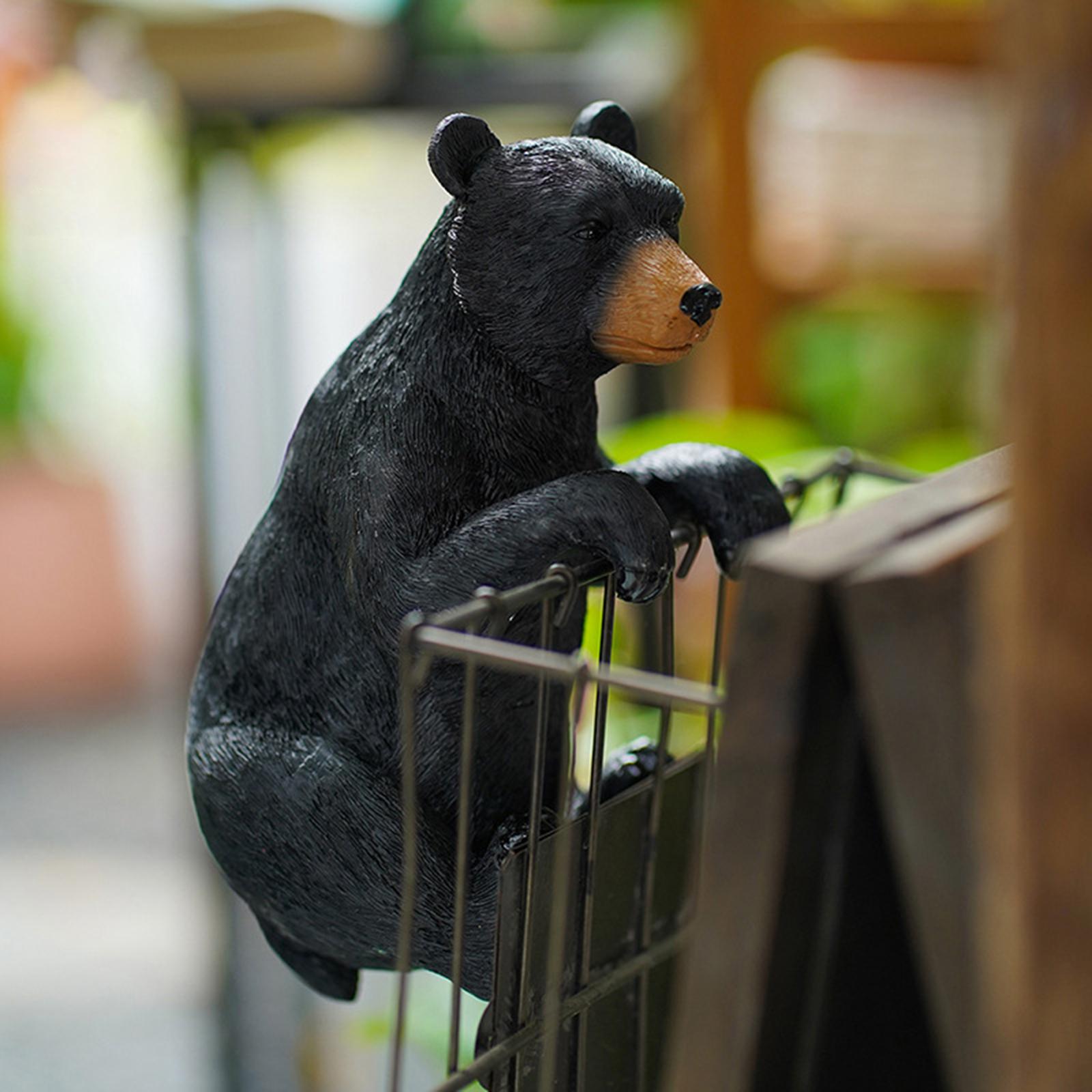 Garden Black Bear Statue Sculpture Hanging for Indoor Outdoor Fence Decor