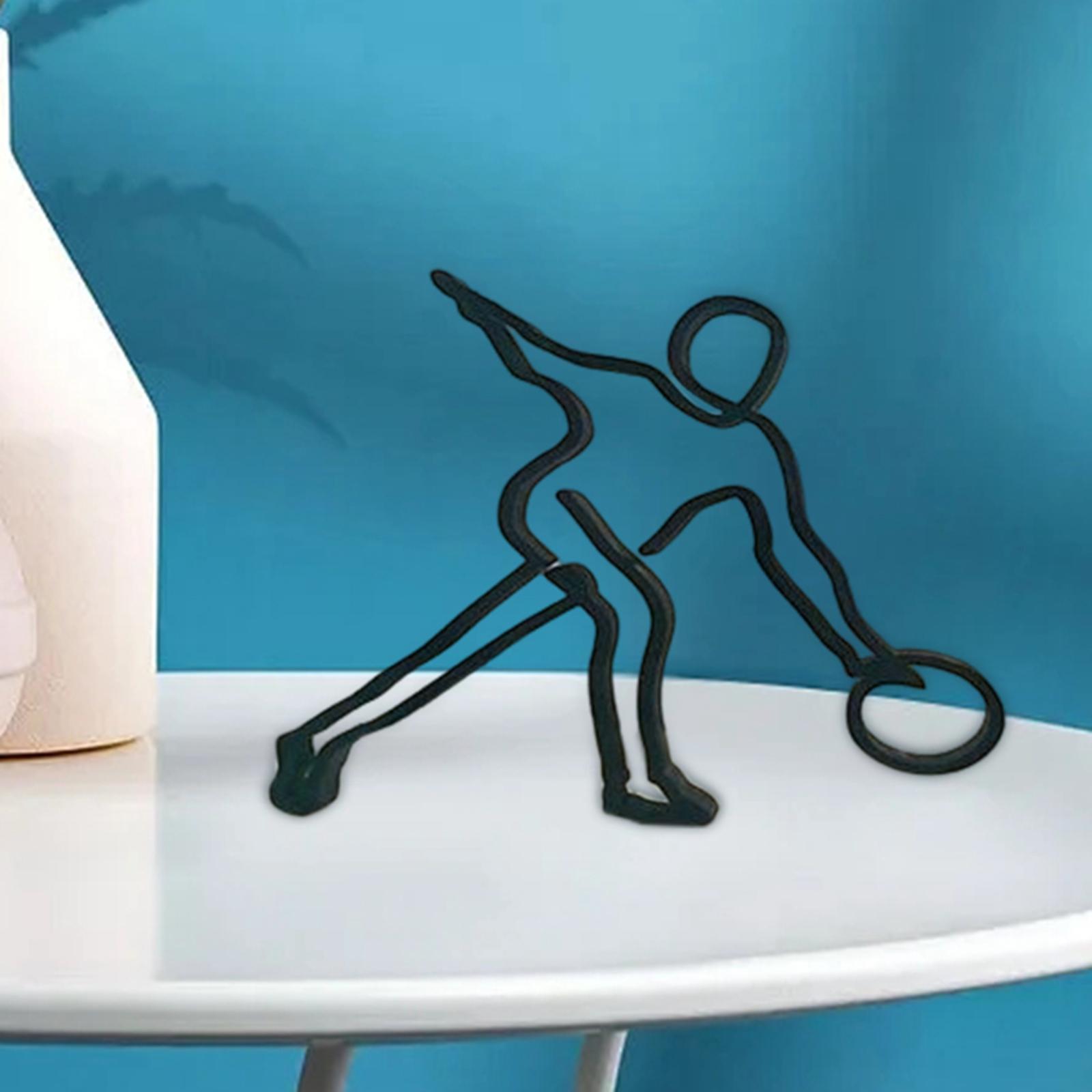 Elegant Athlete Line Sculpture Wire Art Figurine Silhouette for Kitchen Desk Bowling