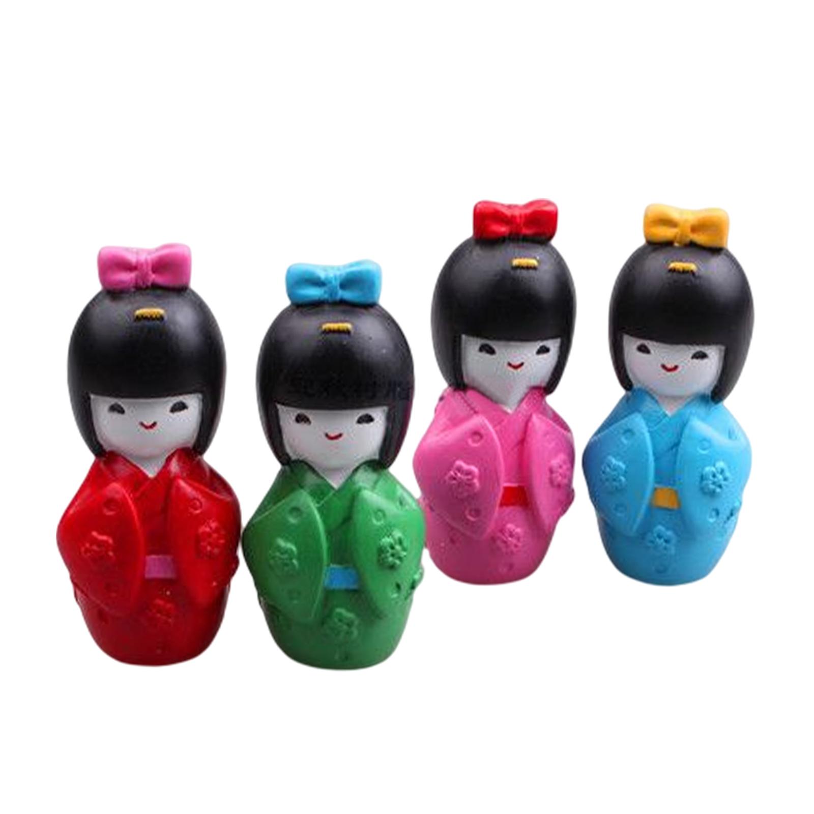4x Handcrafted Japanese Doll Resin Statue Tabletop Decoration Exquisite