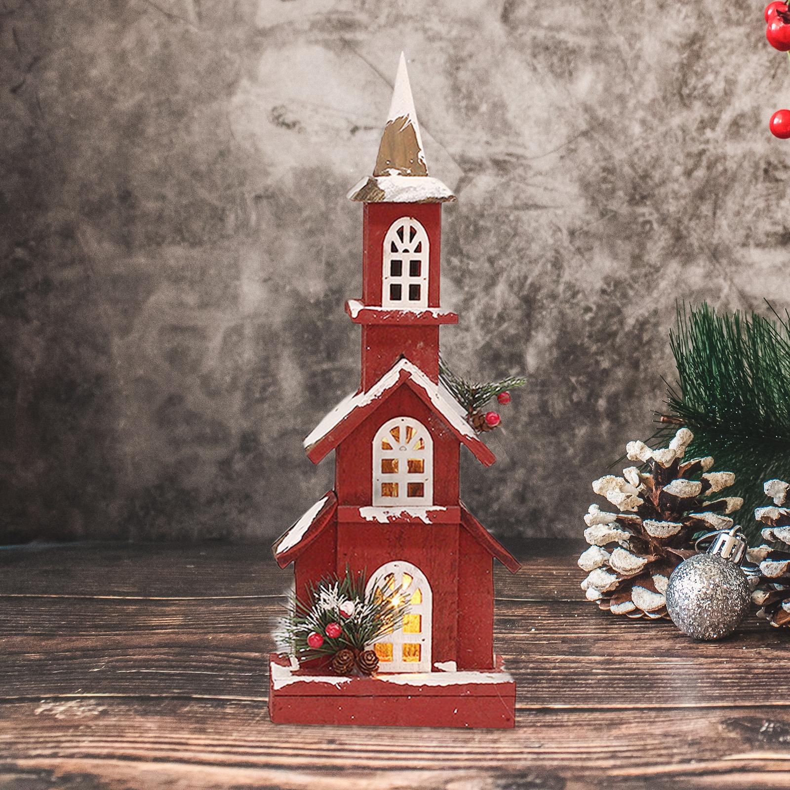 Village House Christmas LED Lights Buildings Winter Snow Scene Landscape StyleD 16x9x45cm