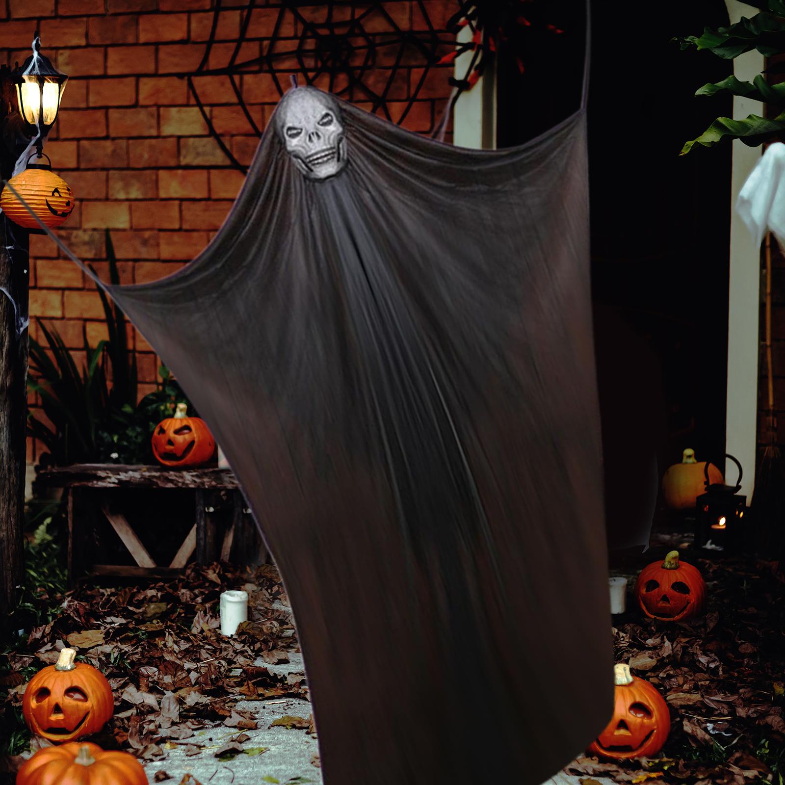 Halloween Hanging Skull Decoration Flashing Haunted House Garden Outdoor Black