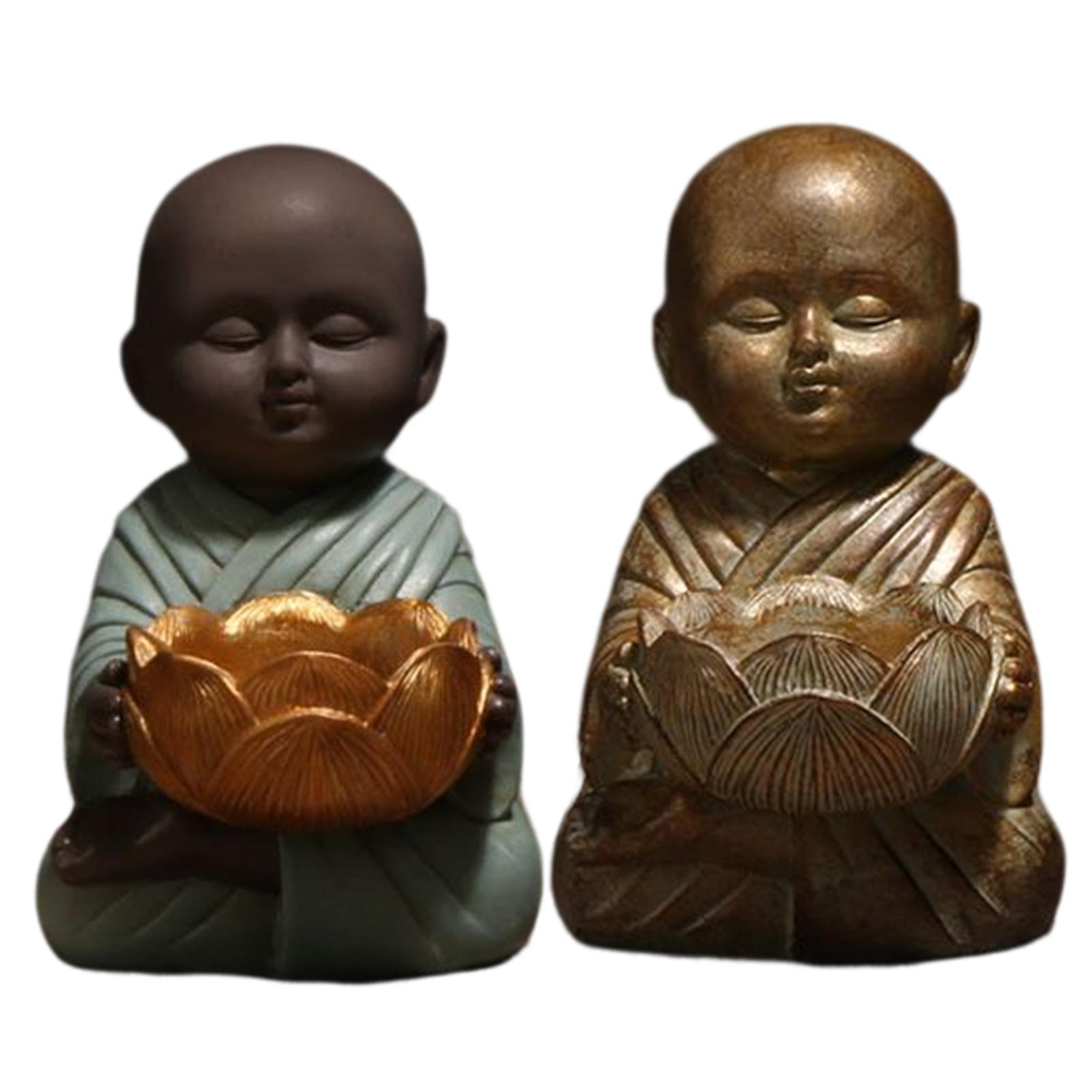 Buddha Statue Monk Doll Zen Sculpture Candleholders Figurines for Home Bronze