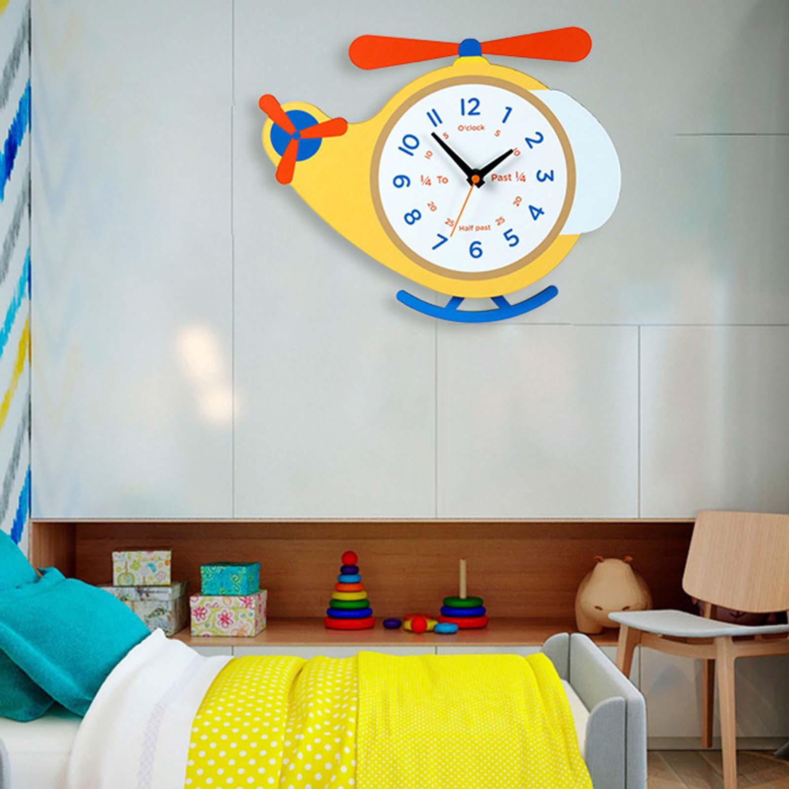 Cartoon Wall Clock with Pendulum Wooden Decorative Clock for School Nursery Plane