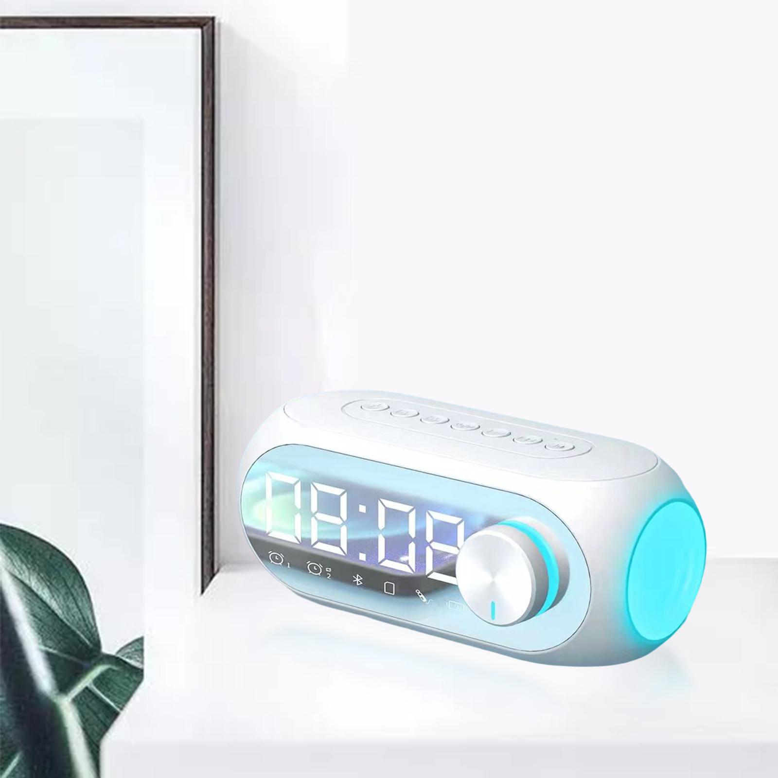 Digital Alarm Clock Wireless Speaker Music Player for Desktop Bedroom Adults White