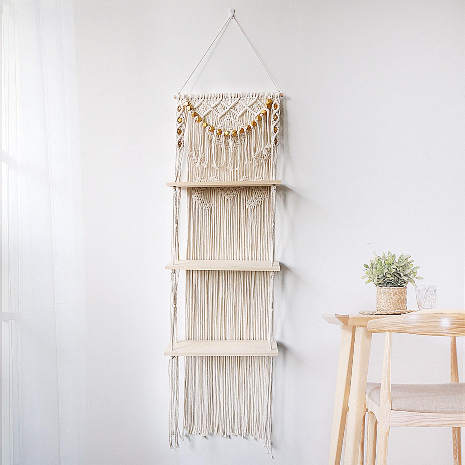 Boho Macrame Wall Hanging Shelf Magazine Holder 3 Tiers Tapestry Hanger