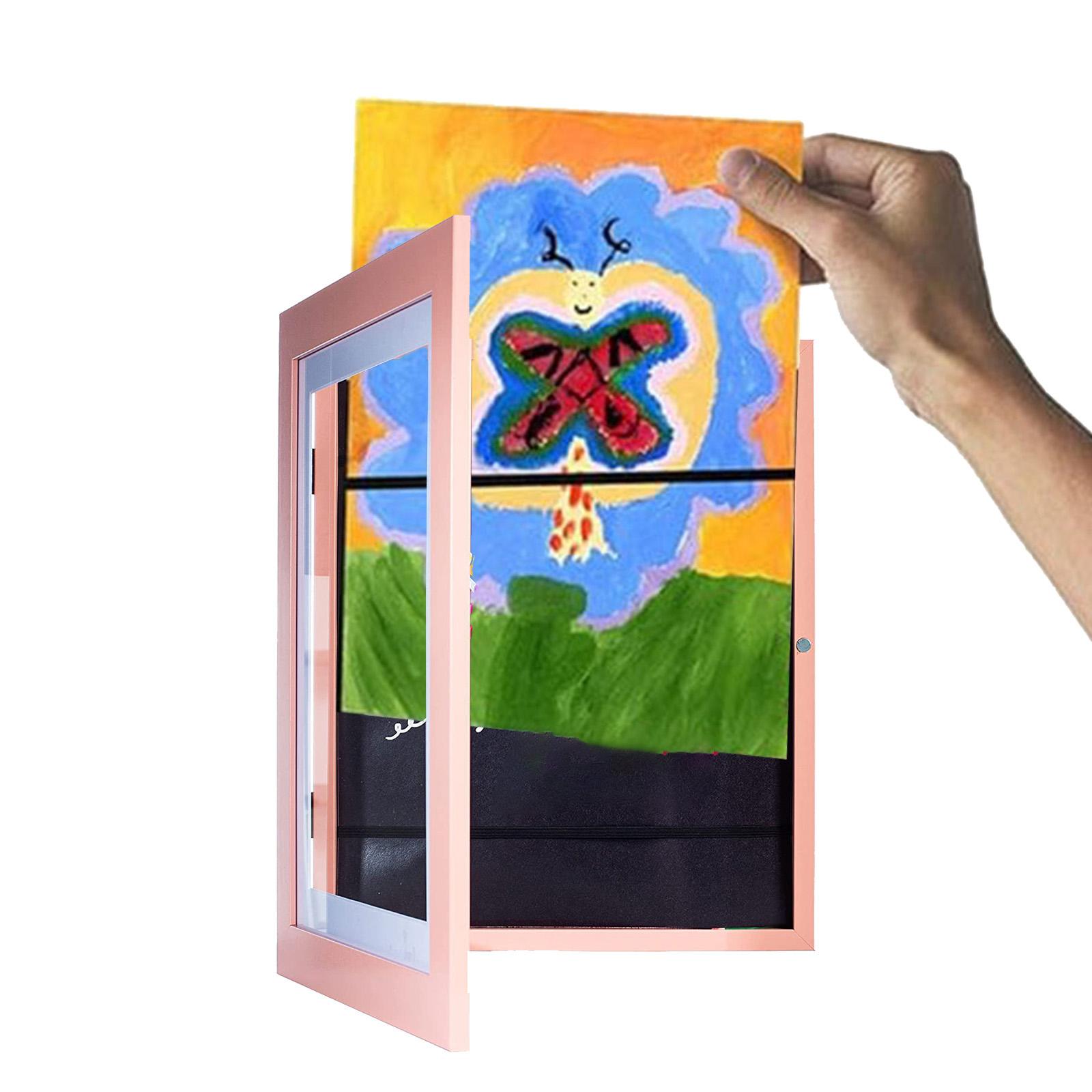 Kids Artwork Frame Kids Artwork Display for Wall Front Opening with Glass Pink