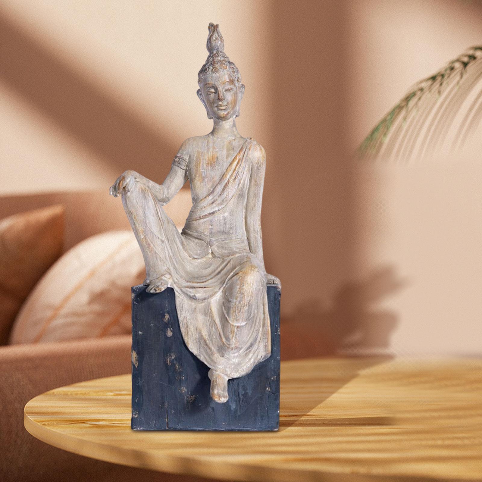 Meditation Figurines Hotel Housewarming Zen Lawn Sitting Buddha Resin Statue Style B 14x13x38cm